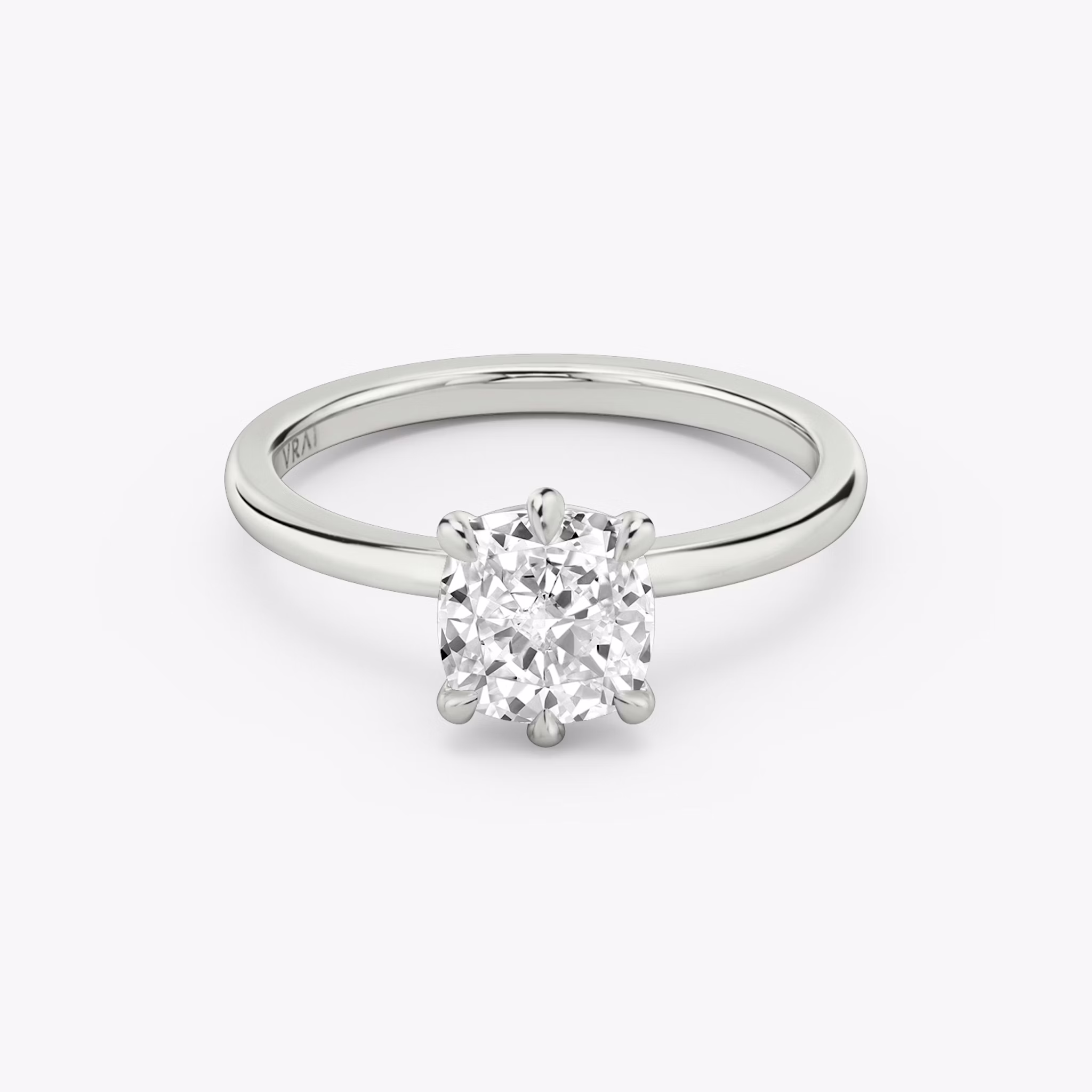 The Signature 6 Prong | Cushion | 18k | White Gold | bandAccent: Plain | bandWidth: standard | hiddenHalo: no | diamondOrientation: vertical | caratWeight: other