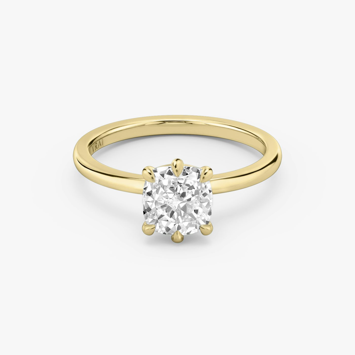 The Signature 6 Prong | Cushion | 18k | Yellow Gold | bandAccent: Plain | bandWidth: standard | hiddenHalo: no | diamondOrientation: vertical | caratWeight: other
