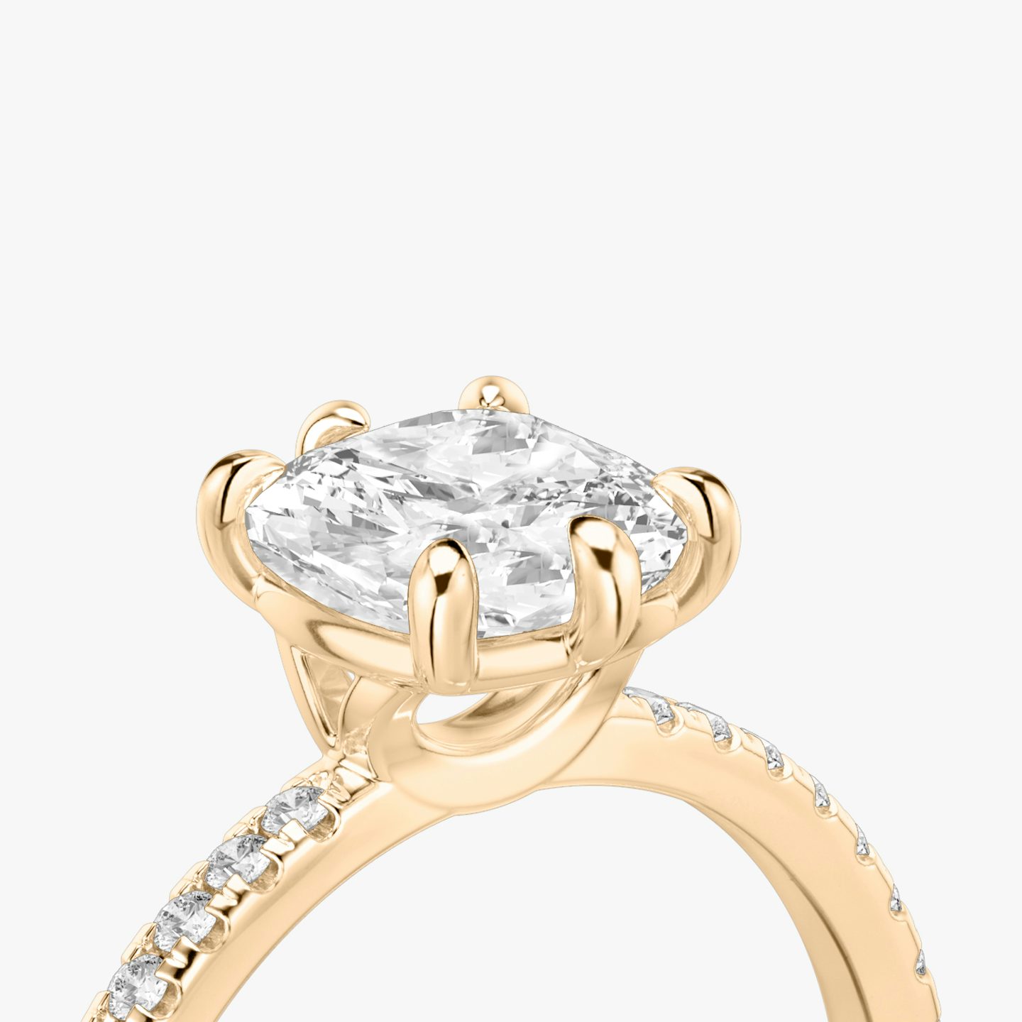 The Signature 6 Prong | Cushion | 14k | Rose Gold | bandAccent: Pavé | bandWidth: standard | hiddenHalo: no | diamondOrientation: vertical | caratWeight: other