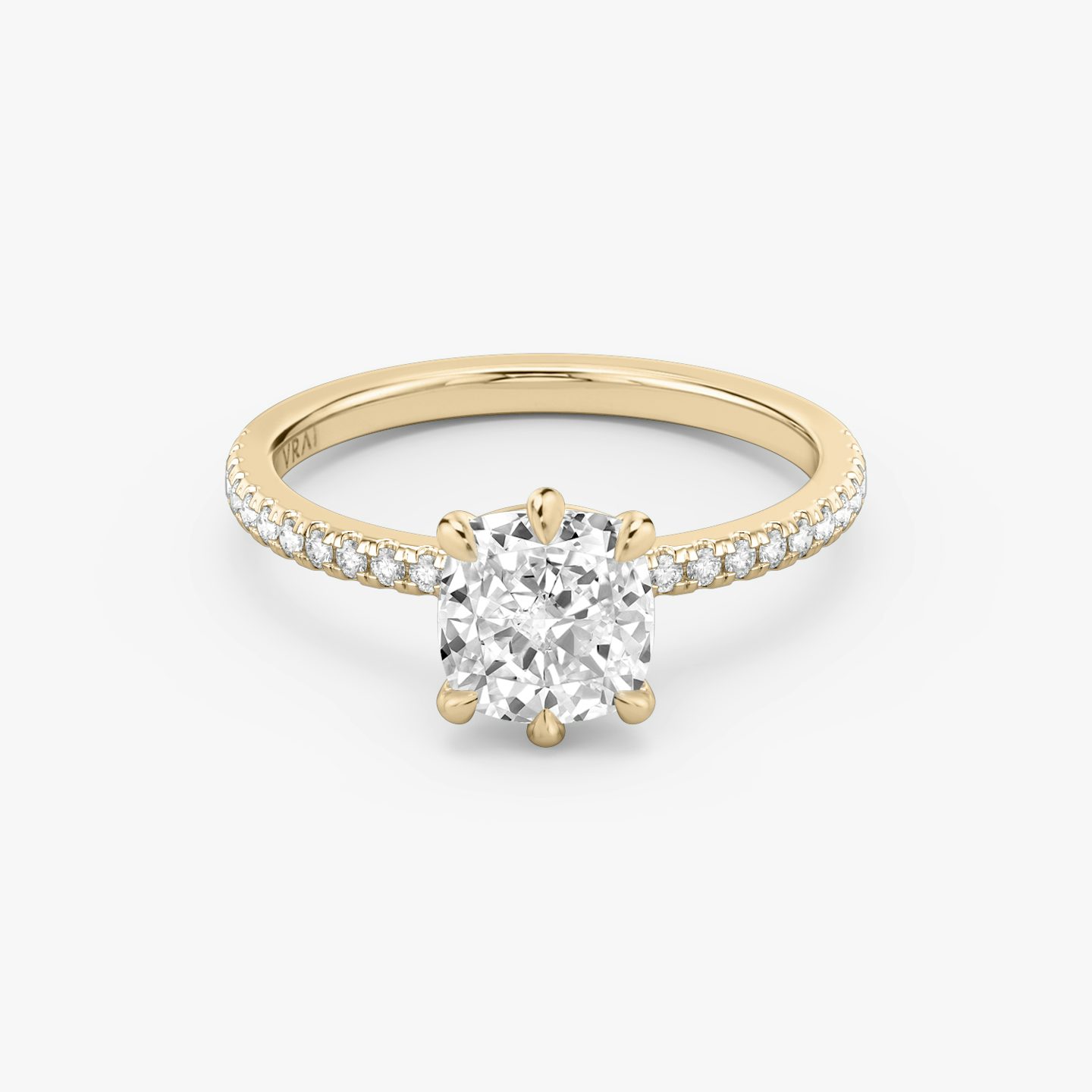 The Signature 6 Prong | Cushion | 14k | Rose Gold | bandAccent: Pavé | bandWidth: standard | hiddenHalo: no | diamondOrientation: vertical | caratWeight: other