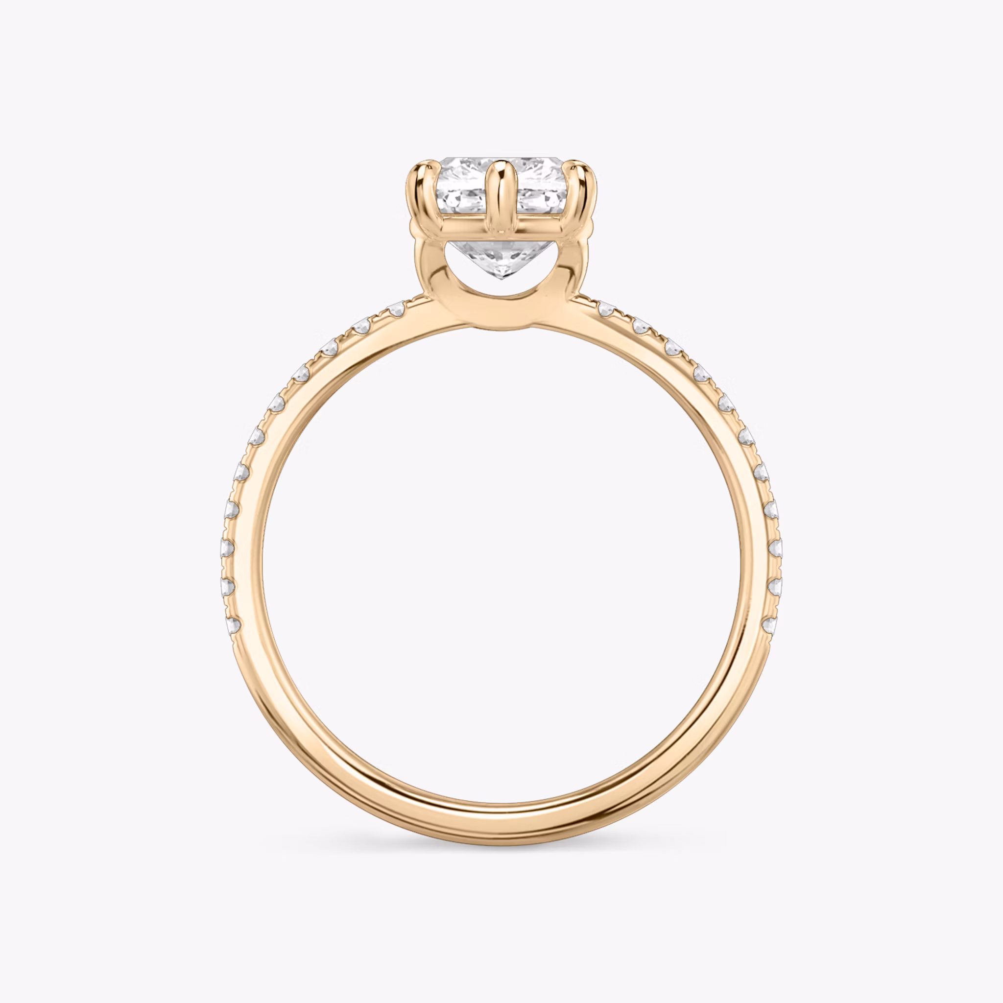The Signature 6 Prong | Cushion | 14k | Rose Gold | bandAccent: Pavé | bandWidth: standard | hiddenHalo: no | diamondOrientation: vertical | caratWeight: other
