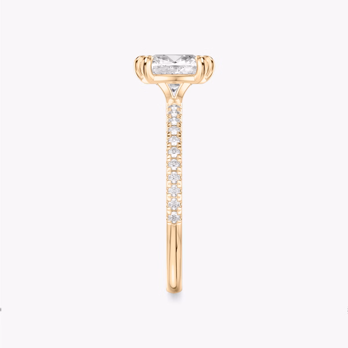 The Signature 6 Prong | Cushion | 14k | Rose Gold | bandAccent: Pavé | bandWidth: standard | hiddenHalo: no | diamondOrientation: vertical | caratWeight: other