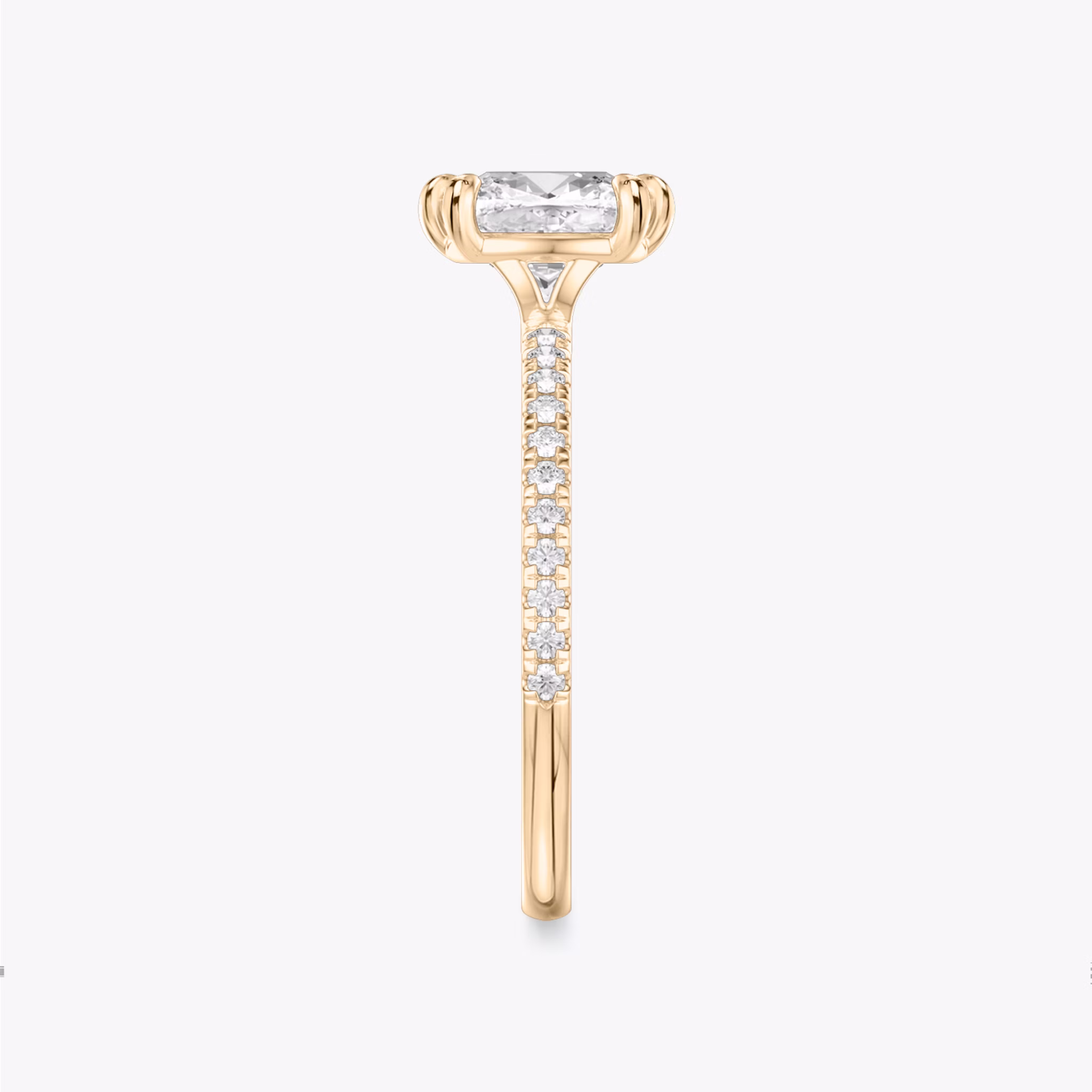 The Signature 6 Prong | Cushion | 14k | Rose Gold | bandAccent: Pavé | bandWidth: standard | hiddenHalo: no | diamondOrientation: vertical | caratWeight: other
