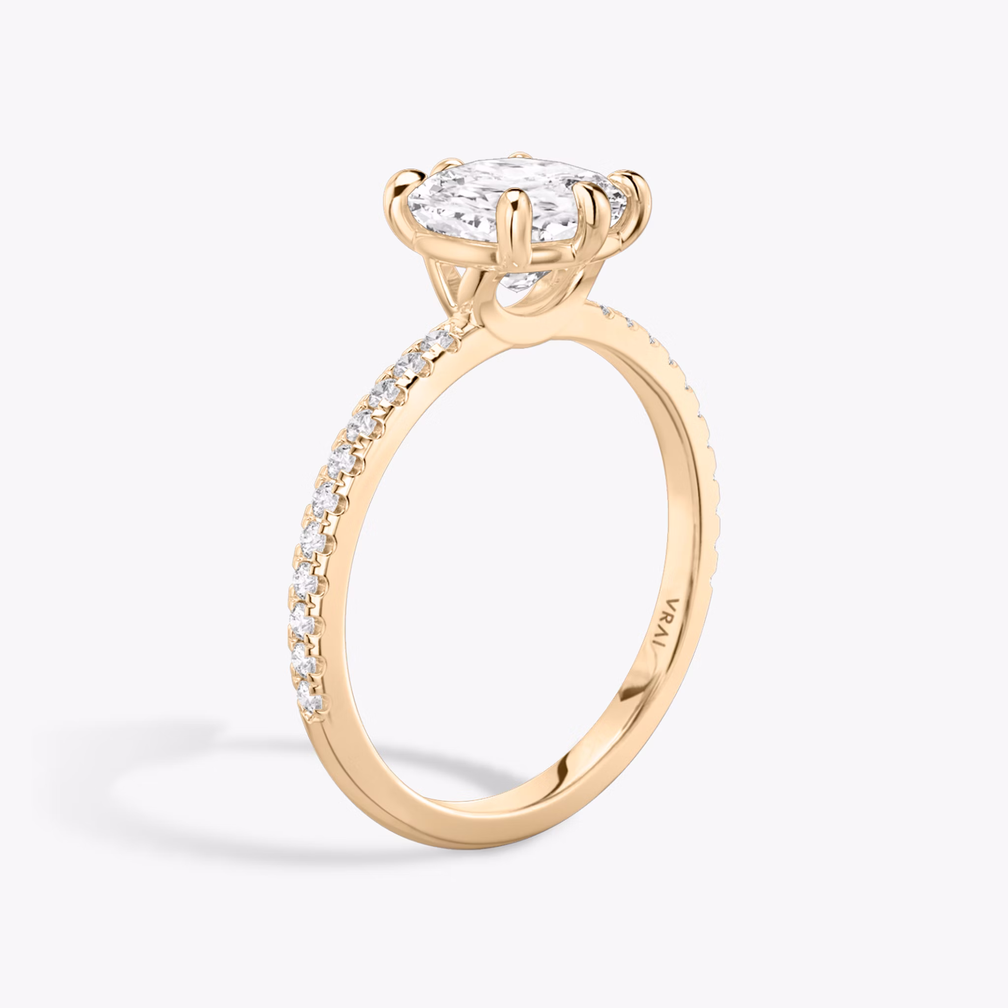 The Signature 6 Prong | Cushion | 14k | Rose Gold | bandAccent: Pavé | bandWidth: standard | hiddenHalo: no | diamondOrientation: vertical | caratWeight: other