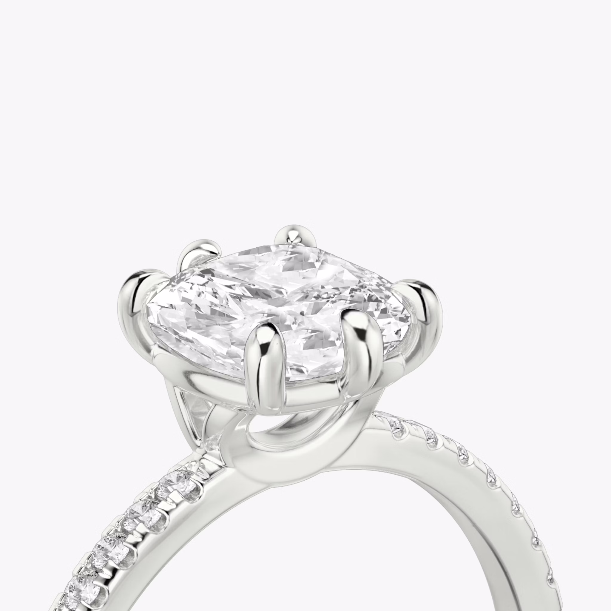 The Signature 6 Prong | Cushion | 18k | White Gold | bandAccent: Pavé | bandWidth: standard | hiddenHalo: no | diamondOrientation: vertical | caratWeight: other