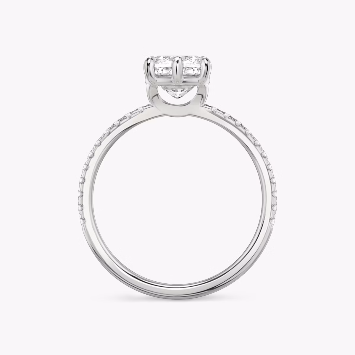The Signature 6 Prong | Cushion | Platinum | bandAccent: Pavé | bandWidth: standard | hiddenHalo: no | diamondOrientation: vertical | caratWeight: other