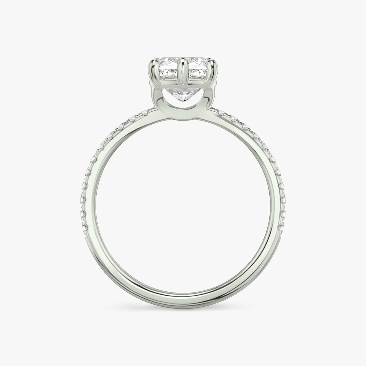 The Signature 6 Prong | Cushion | Platinum | bandAccent: Pavé | bandWidth: standard | hiddenHalo: no | diamondOrientation: vertical | caratWeight: other