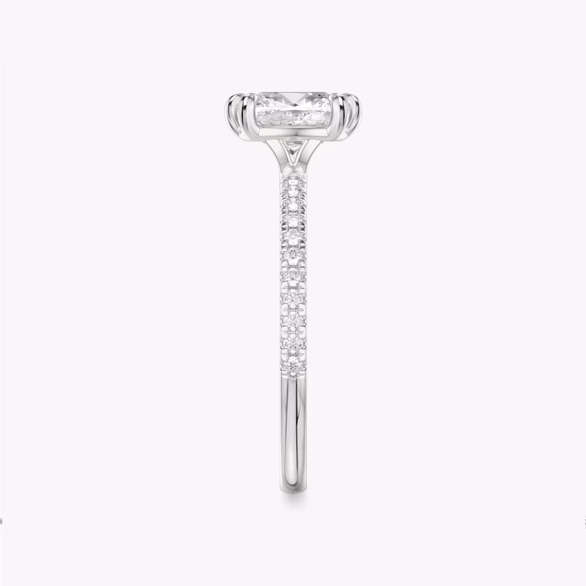 The Signature 6 Prong | Cushion | Platinum | bandAccent: Pavé | bandWidth: standard | hiddenHalo: no | diamondOrientation: vertical | caratWeight: other