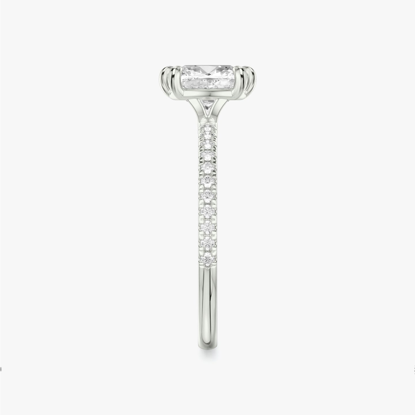 The Signature 6 Prong | Cushion | Platinum | bandAccent: Pavé | bandWidth: standard | hiddenHalo: no | diamondOrientation: vertical | caratWeight: other