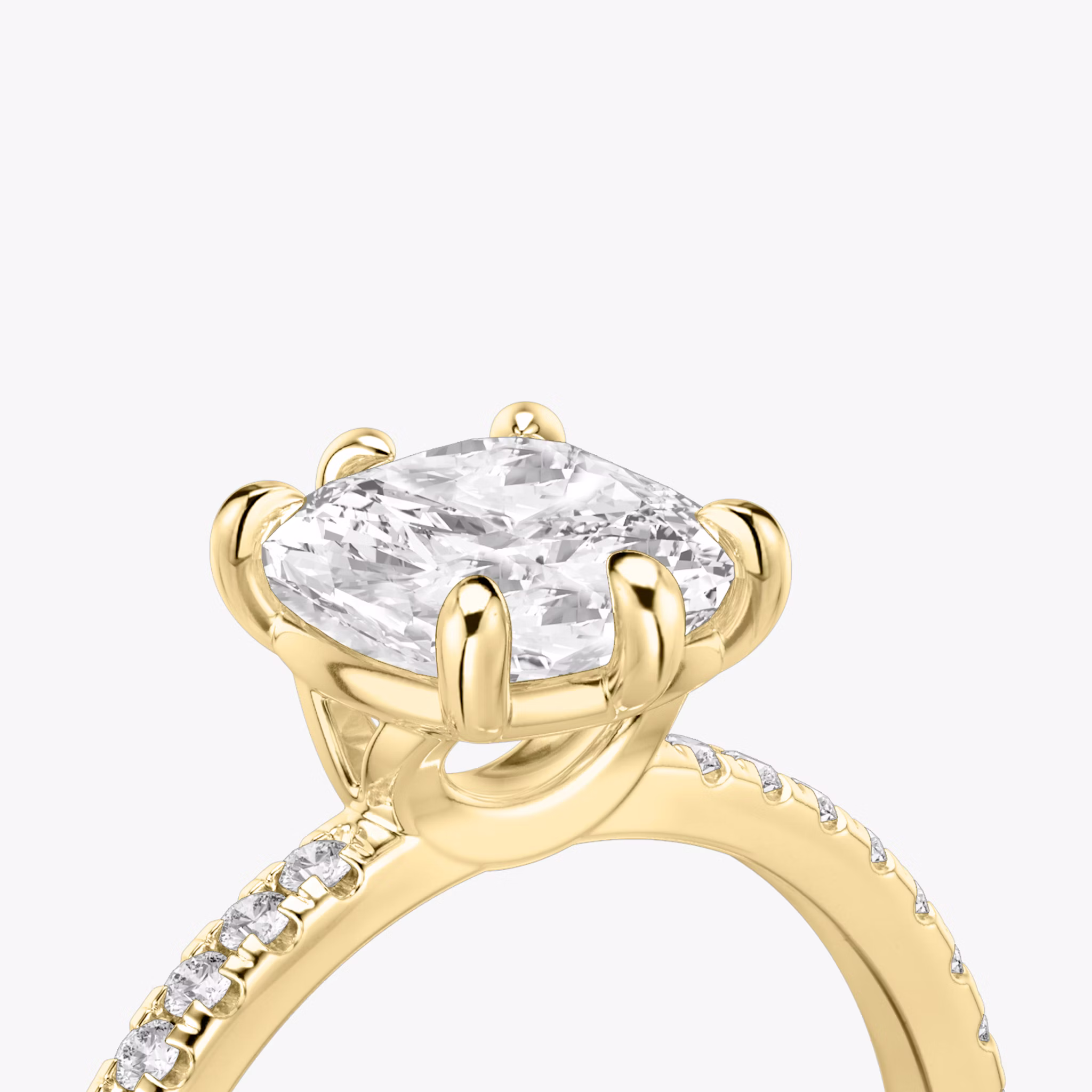 The Signature 6 Prong | Cushion | 18k | Yellow Gold | bandAccent: Pavé | bandWidth: standard | hiddenHalo: no | diamondOrientation: vertical | caratWeight: other