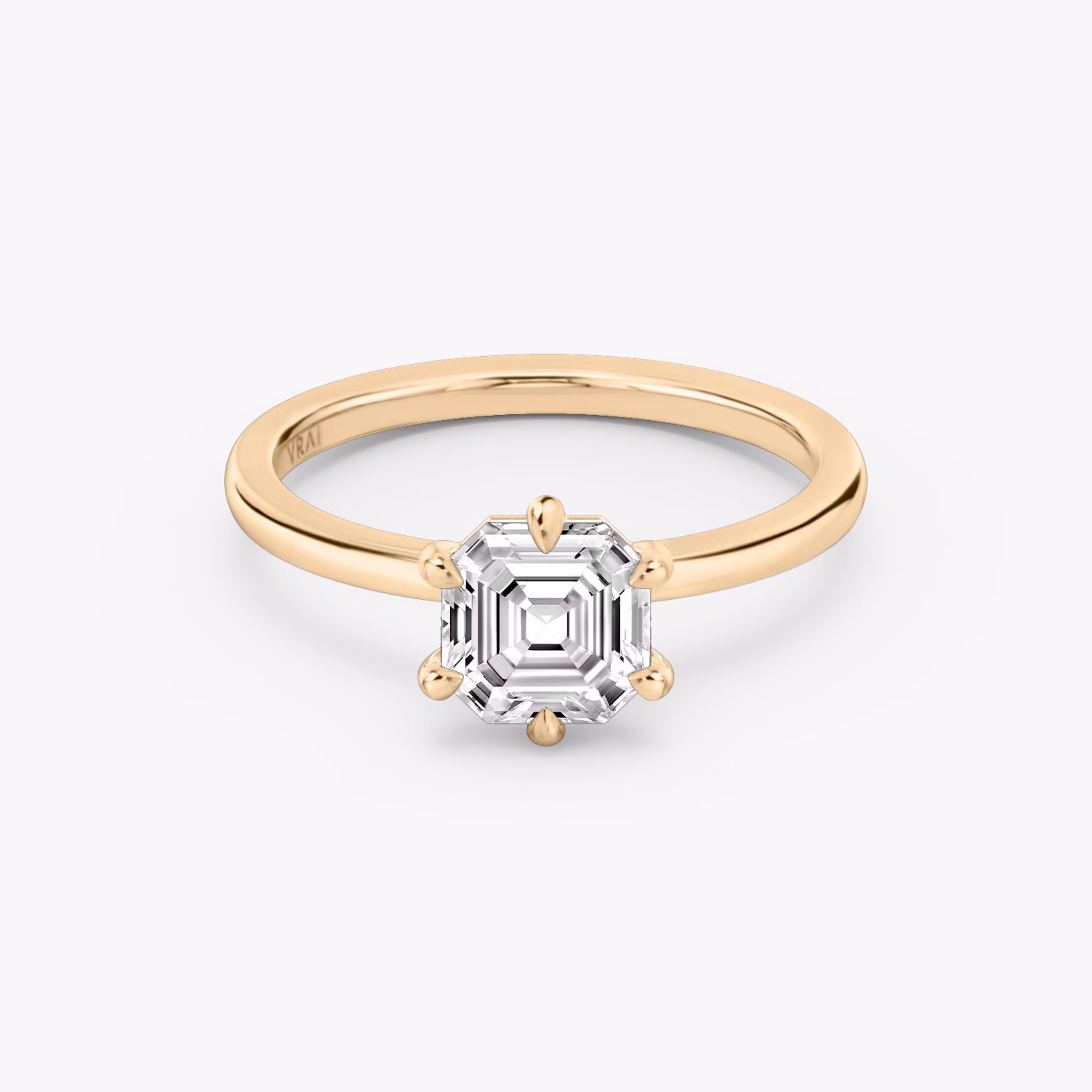The Signature 6 Prong | Asscher | 14k | Rose Gold | bandAccent: Plain | bandWidth: standard | hiddenHalo: no | diamondOrientation: vertical | caratWeight: other