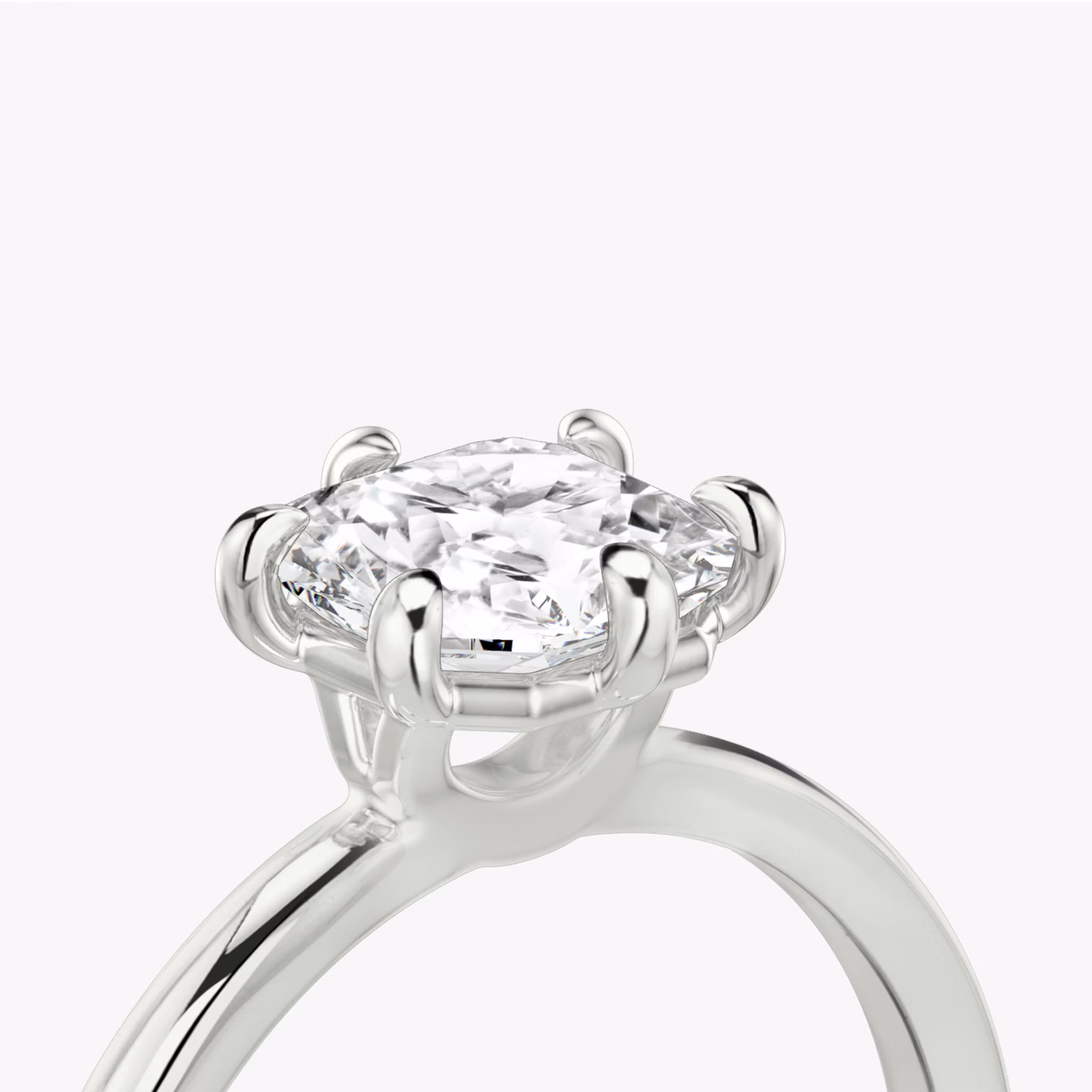 The Signature 6 Prong | Asscher | 18k | White Gold | bandAccent: Plain | bandWidth: standard | hiddenHalo: no | diamondOrientation: vertical | caratWeight: other