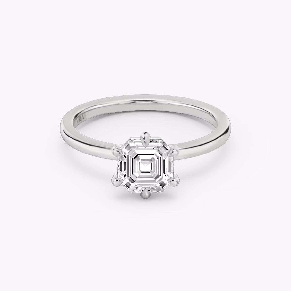 The Signature 6 Prong | Asscher | Platinum | bandAccent: Plain | bandWidth: standard | hiddenHalo: no | diamondOrientation: vertical | caratWeight: other