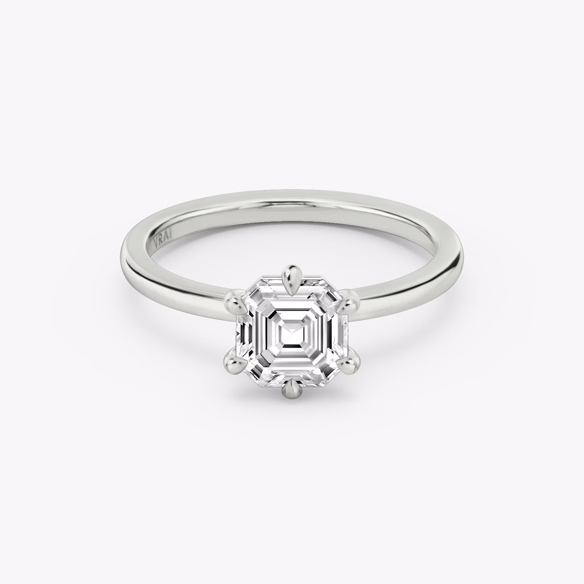 The Signature 6 Prong | Asscher | 18k | White Gold | bandAccent: Plain | bandWidth: standard | hiddenHalo: no | diamondOrientation: vertical | caratWeight: other