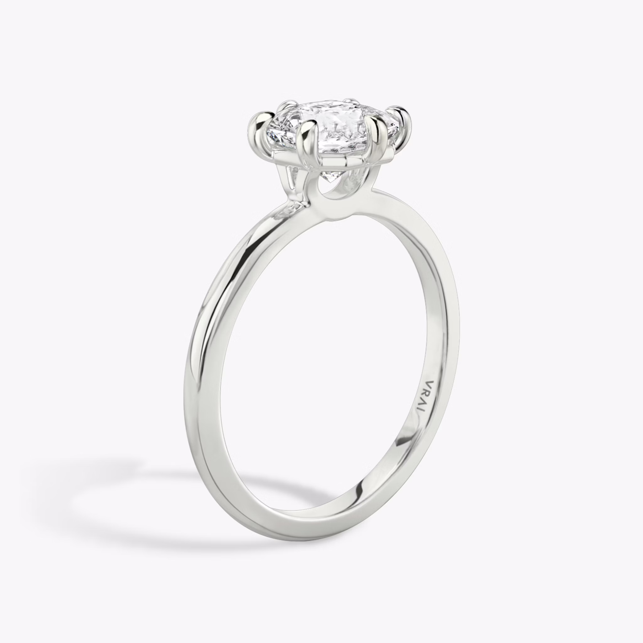 The Signature 6 Prong | Asscher | 18k | White Gold | bandAccent: Plain | bandWidth: standard | hiddenHalo: no | diamondOrientation: vertical | caratWeight: other