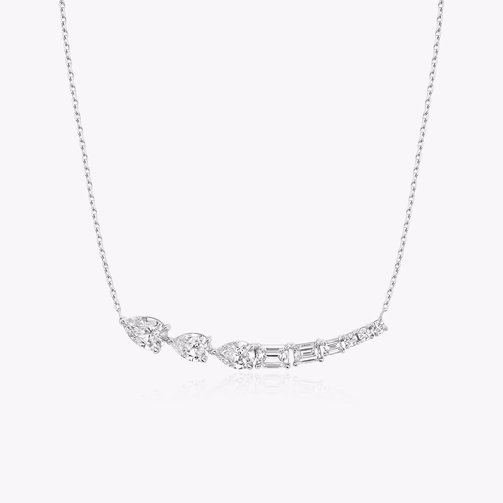 Neptune Floating Necklace | pear+round-brilliant+emerald | 14k | White Gold | chainLength: 16-18