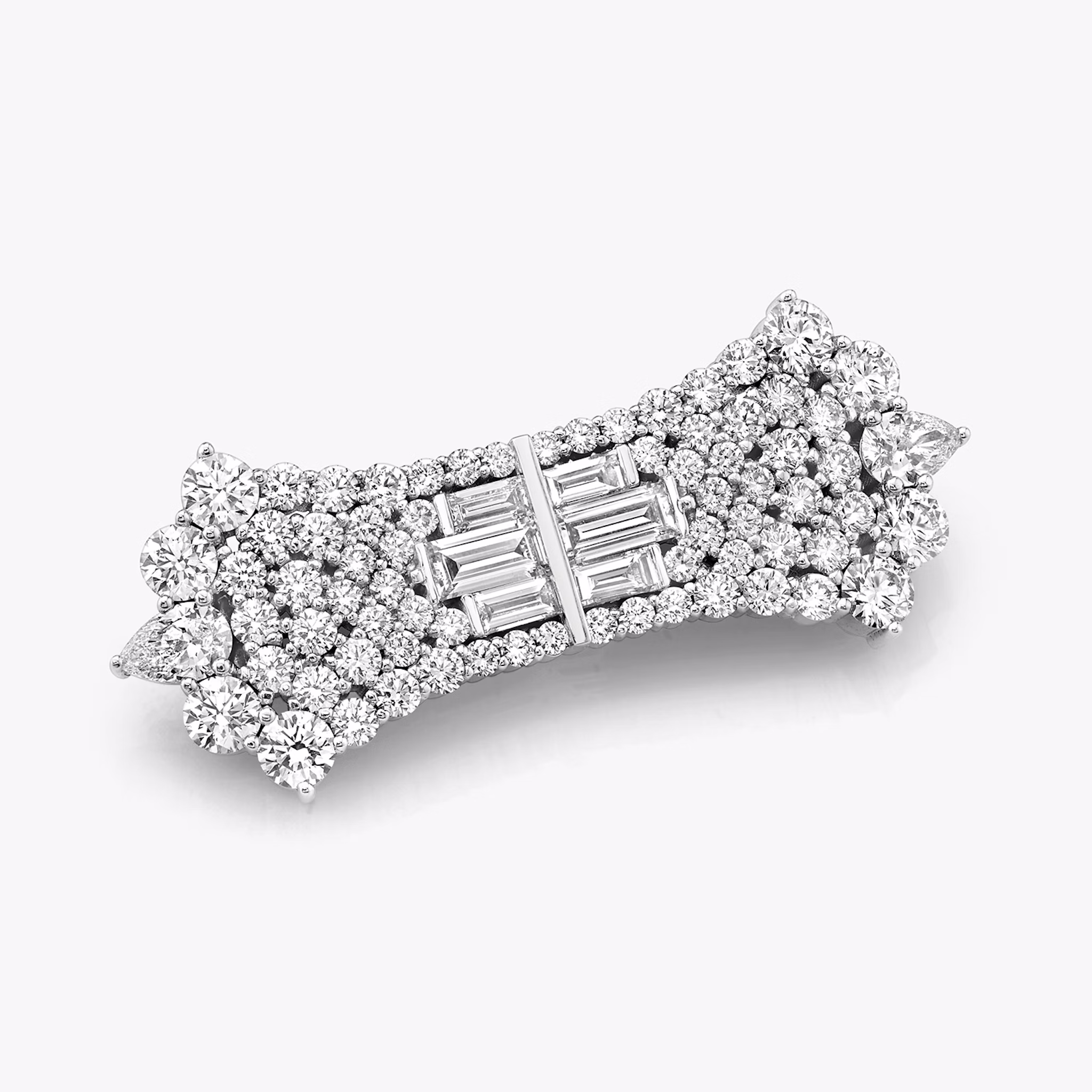 Hearst Hairpin | pear+round-brilliant+baguette | 14k | White Gold