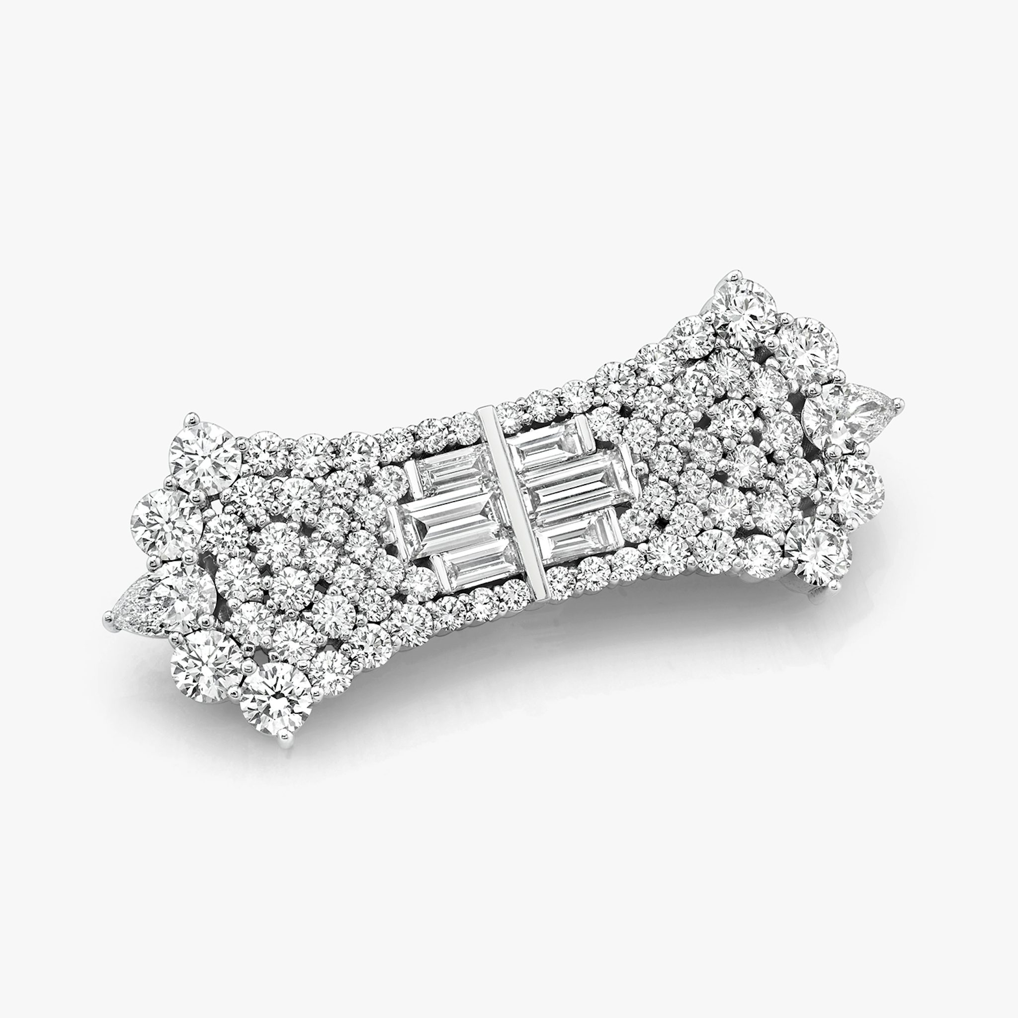 Hearst Hairpin | pear+round-brilliant+baguette | 14k | White Gold