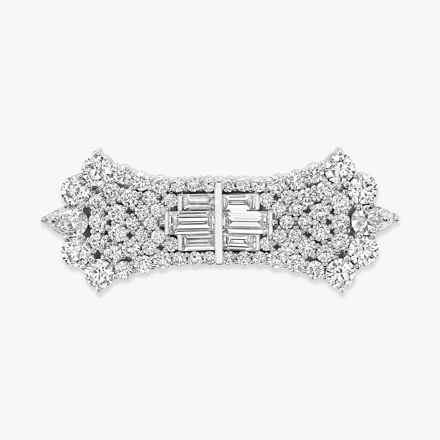 Hearst Hairpin | pear+round-brilliant+baguette | 14k | White Gold