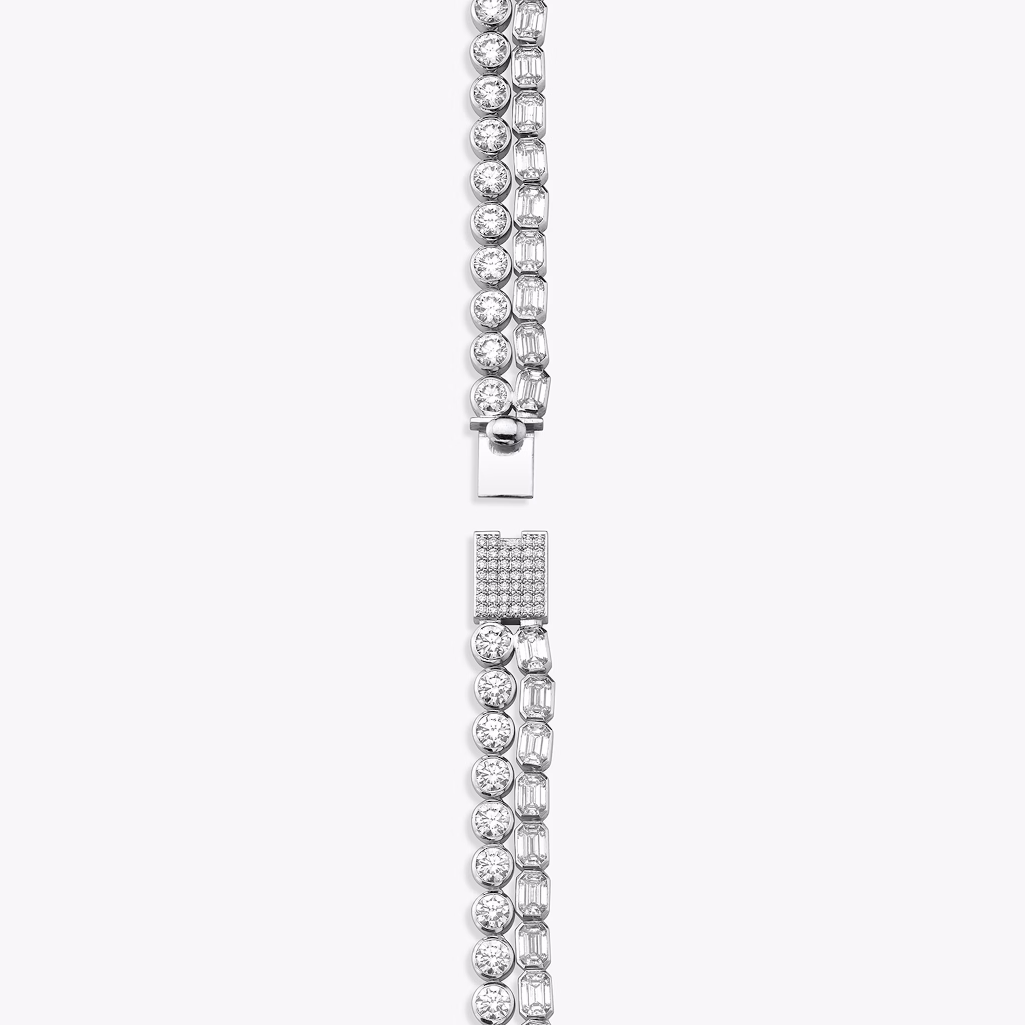 Celestial Double Strand Tennis Necklace | Round Brilliant and Emerald | 14k | White Gold