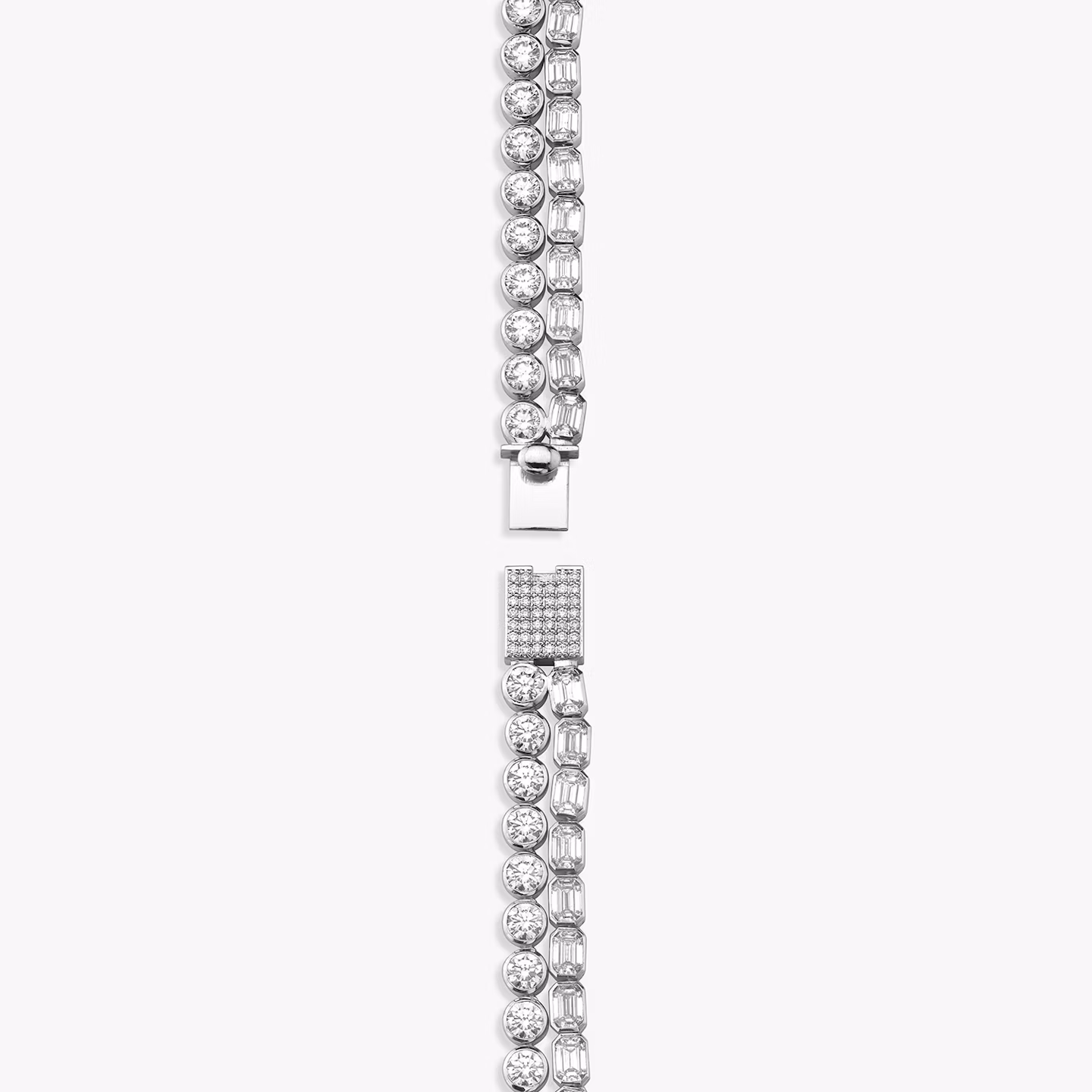 Celestial Double Strand Tennis Necklace  | Round Brilliant and Emerald | 14k | White Gold