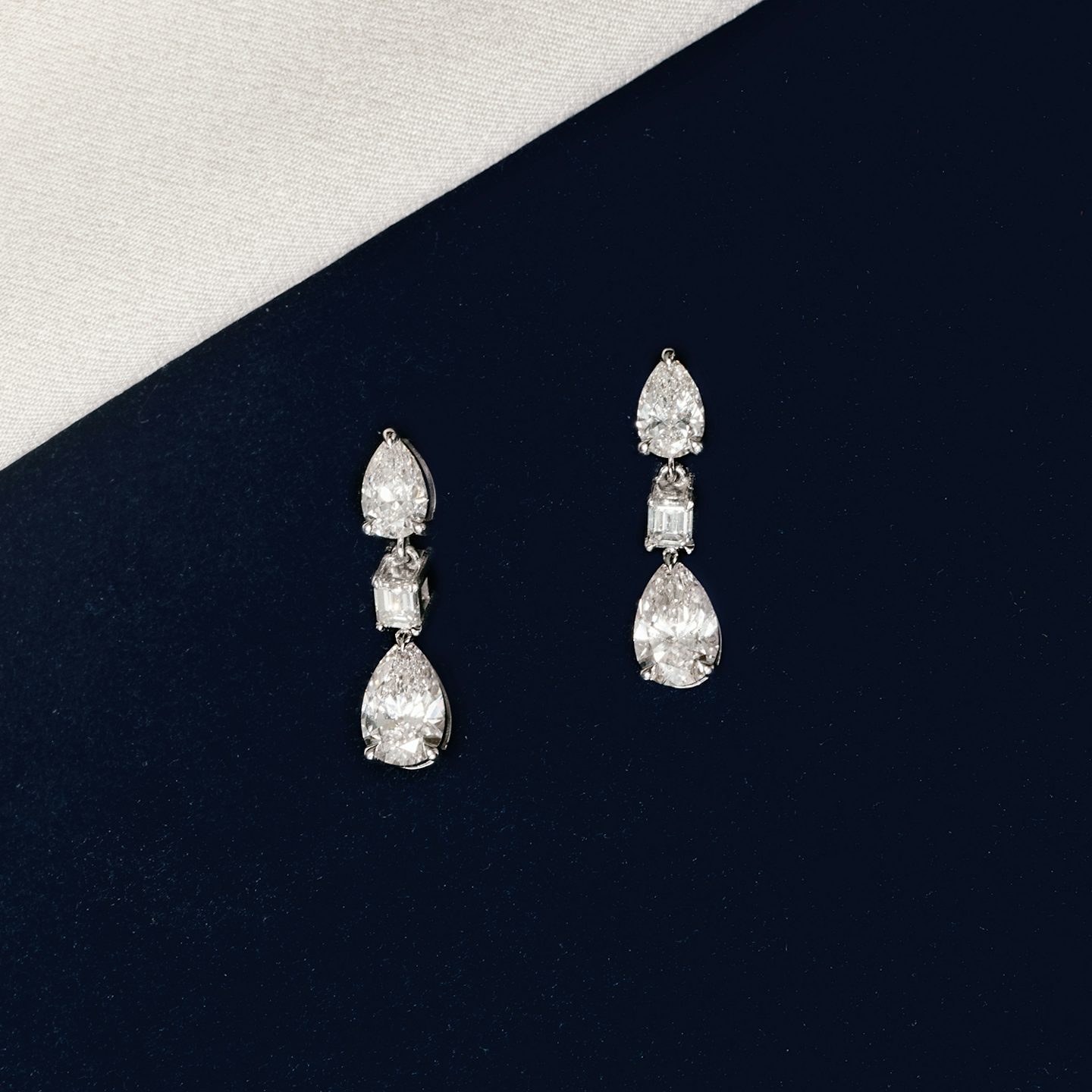 Del Sol Drop Earring | pear+emerald | 14k | White Gold