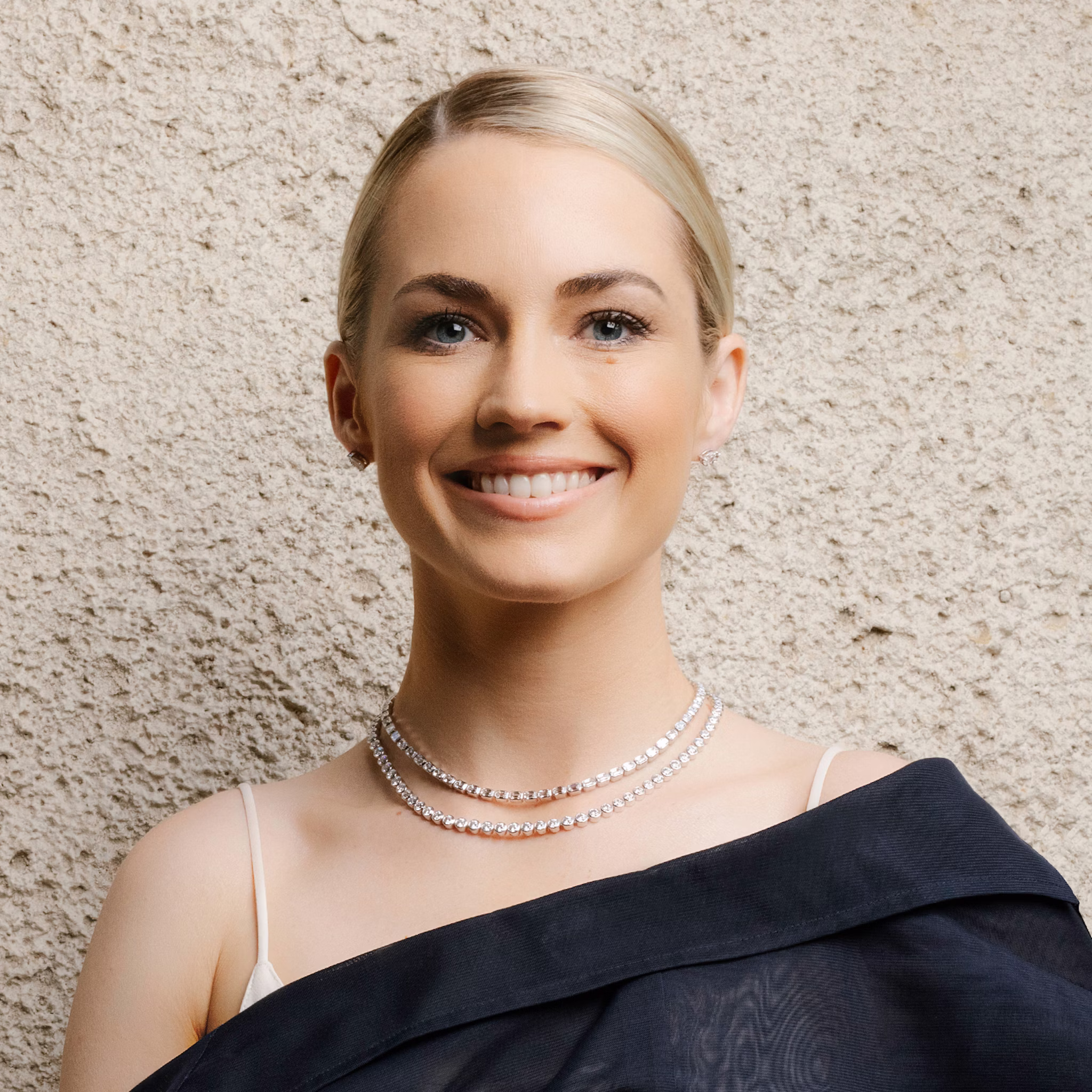 Celestial Double Strand Tennis Necklace | Round Brilliant and Emerald | 14k | White Gold