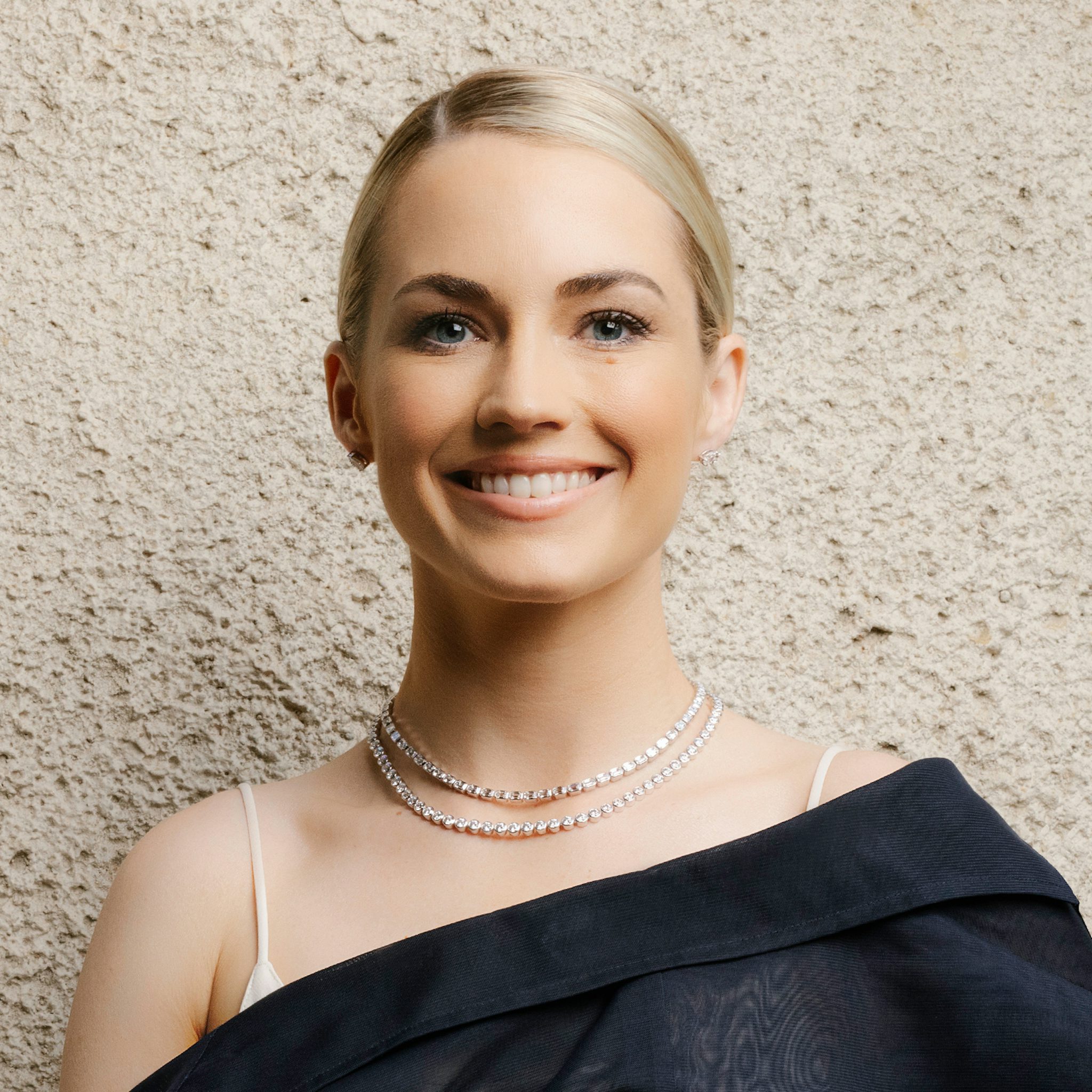 Celestial Double Strand Tennis Necklace | Round Brilliant and Emerald | 14k | White Gold