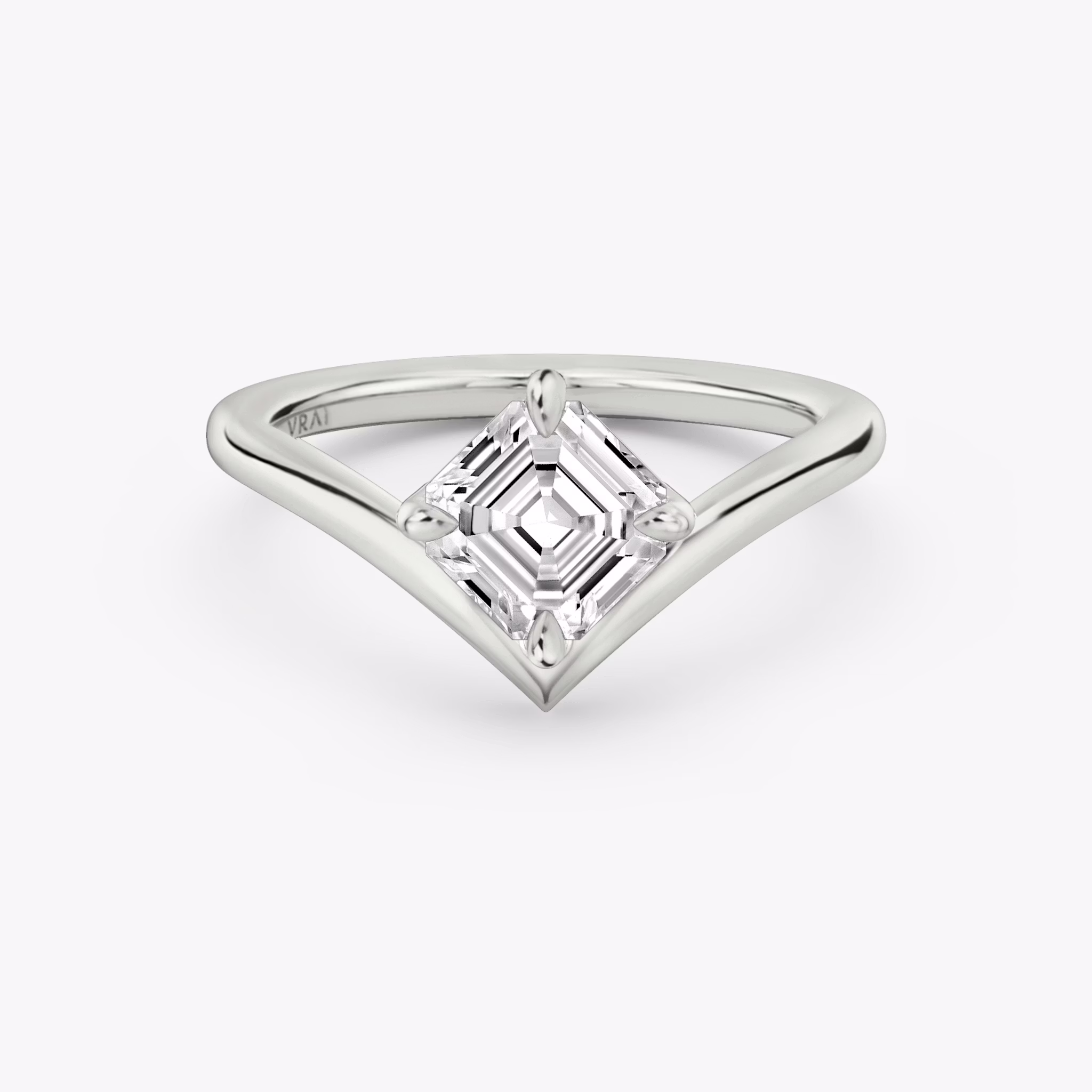 Anillo de compromiso Signature V | Asscher | 18k | Oro blanco | bandAccent: Simple | diamondOrientation: vertical | caratWeight: other