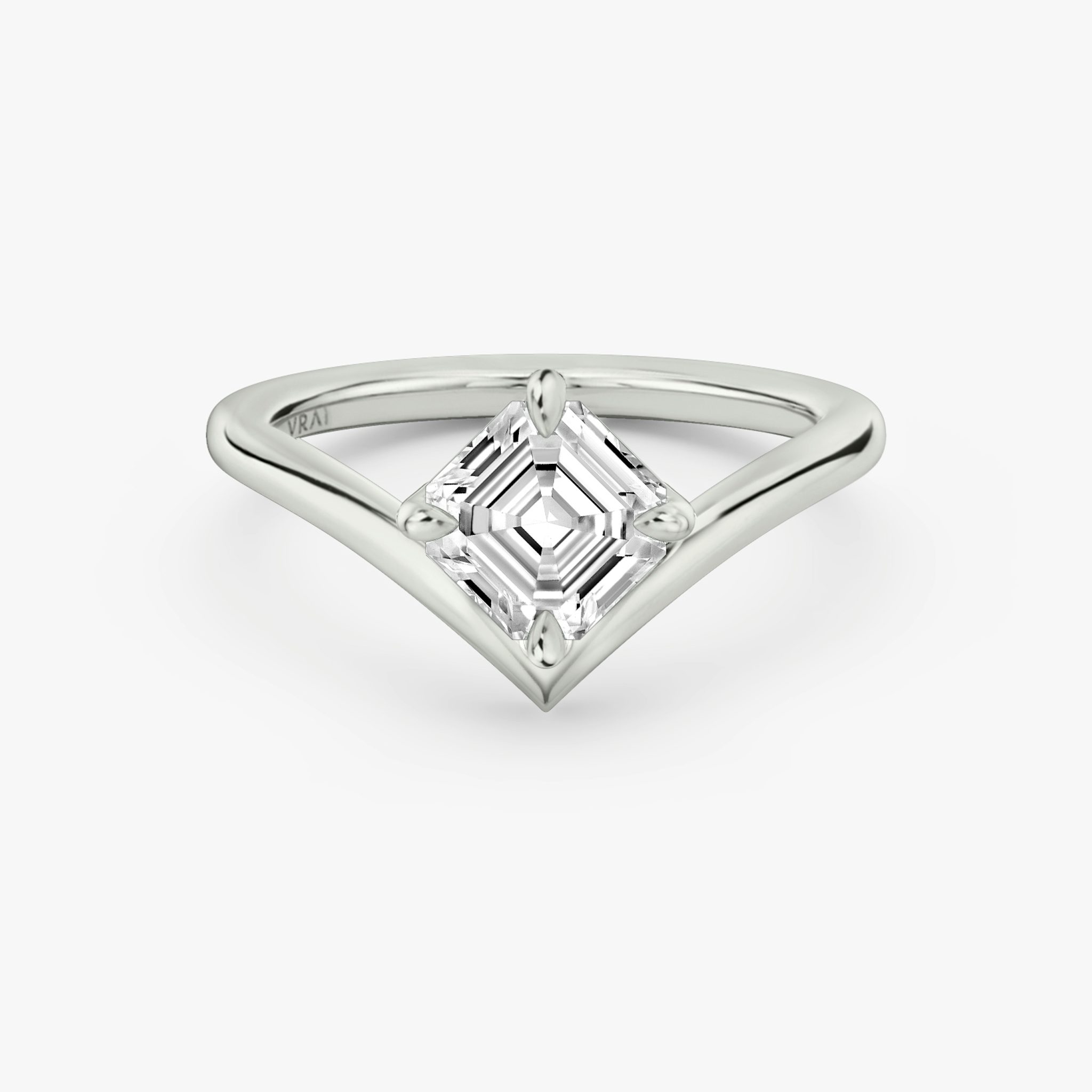 Anillo de compromiso Signature V | Asscher | 18k | Oro blanco | bandAccent: Simple | diamondOrientation: vertical | caratWeight: other