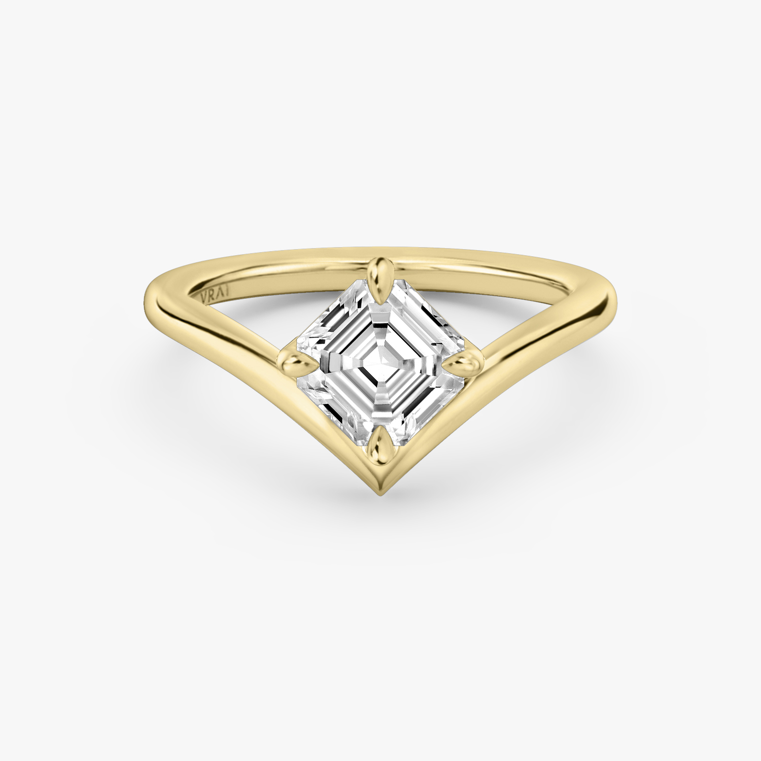 The Signature V Asscher Engagement Ring | Plain Band | Yellow Gold