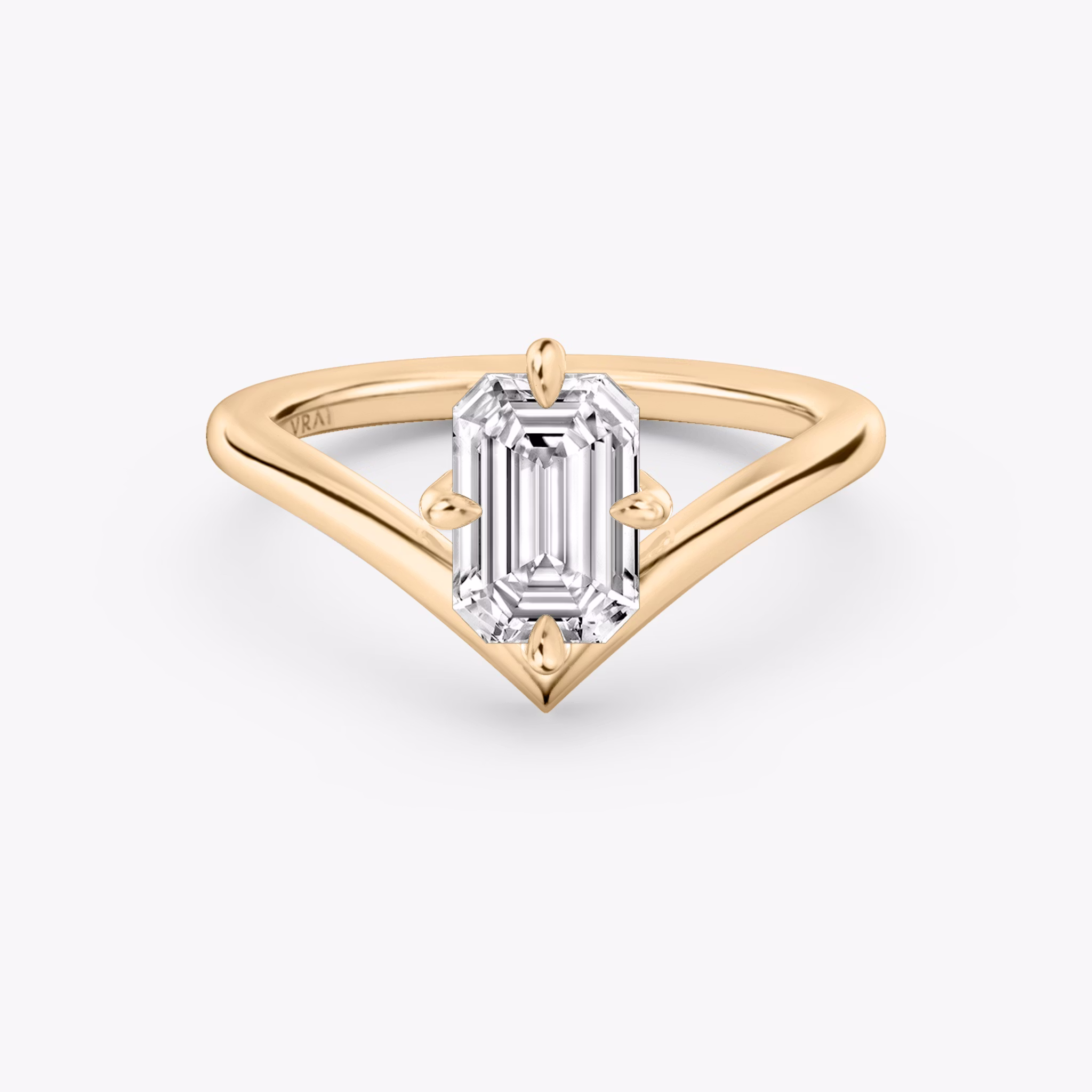 The Signature V | Emerald | 14k | Rose Gold | bandAccent: Plain | diamondOrientation: vertical | caratWeight: other