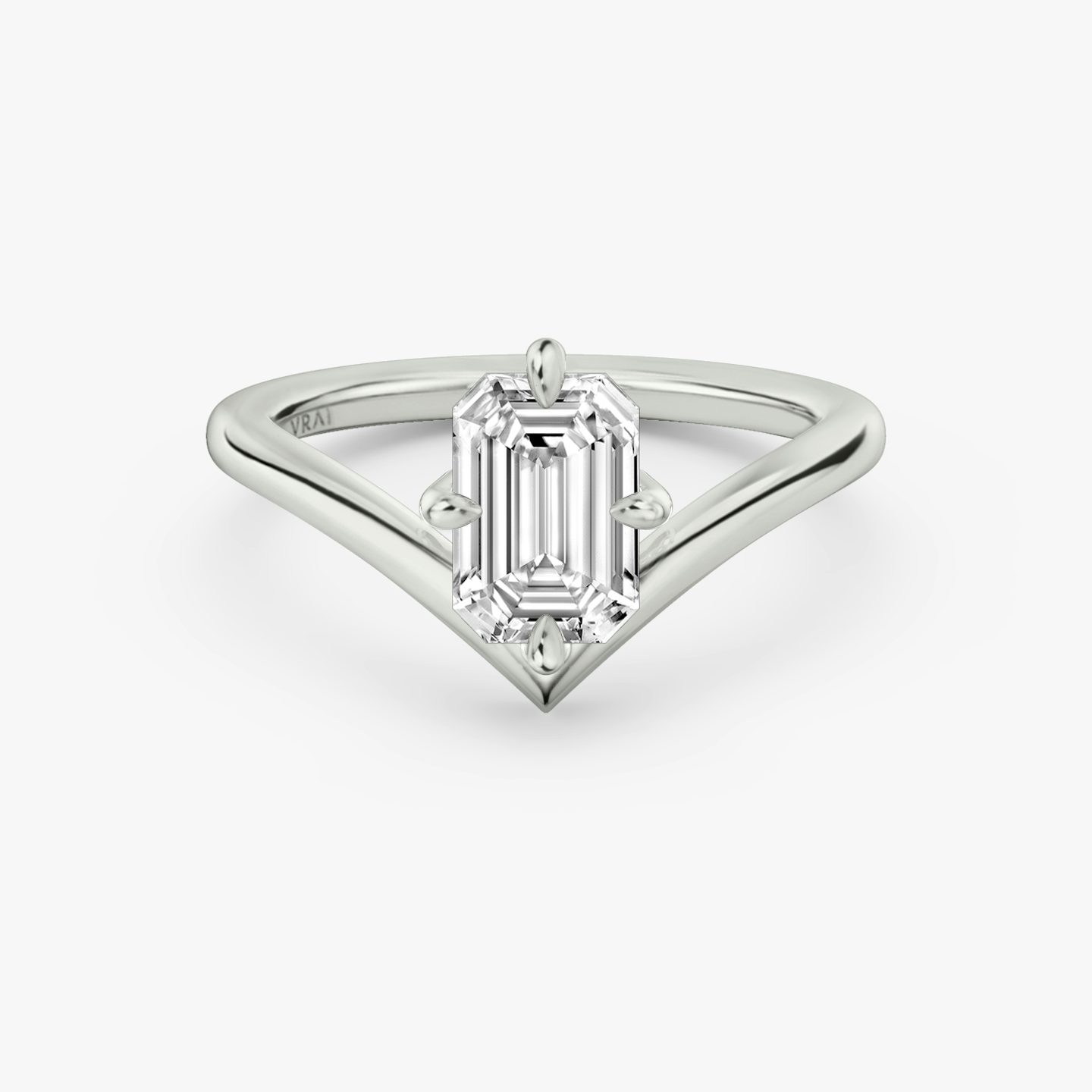 The Signature V | Emerald | 18k | White Gold | bandAccent: Plain | diamondOrientation: vertical | caratWeight: other