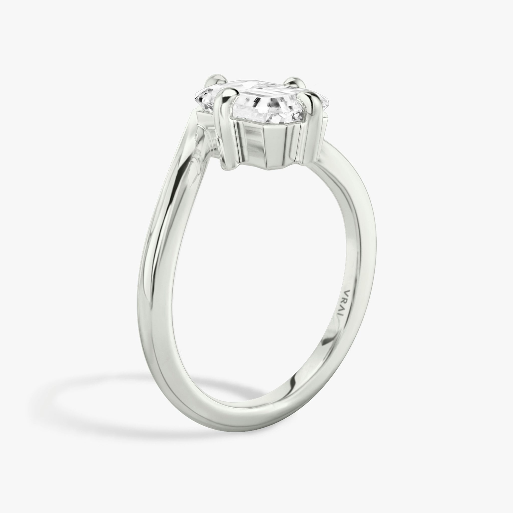 The Signature V | Emerald | 18k | White Gold | bandAccent: Plain | diamondOrientation: vertical | caratWeight: other