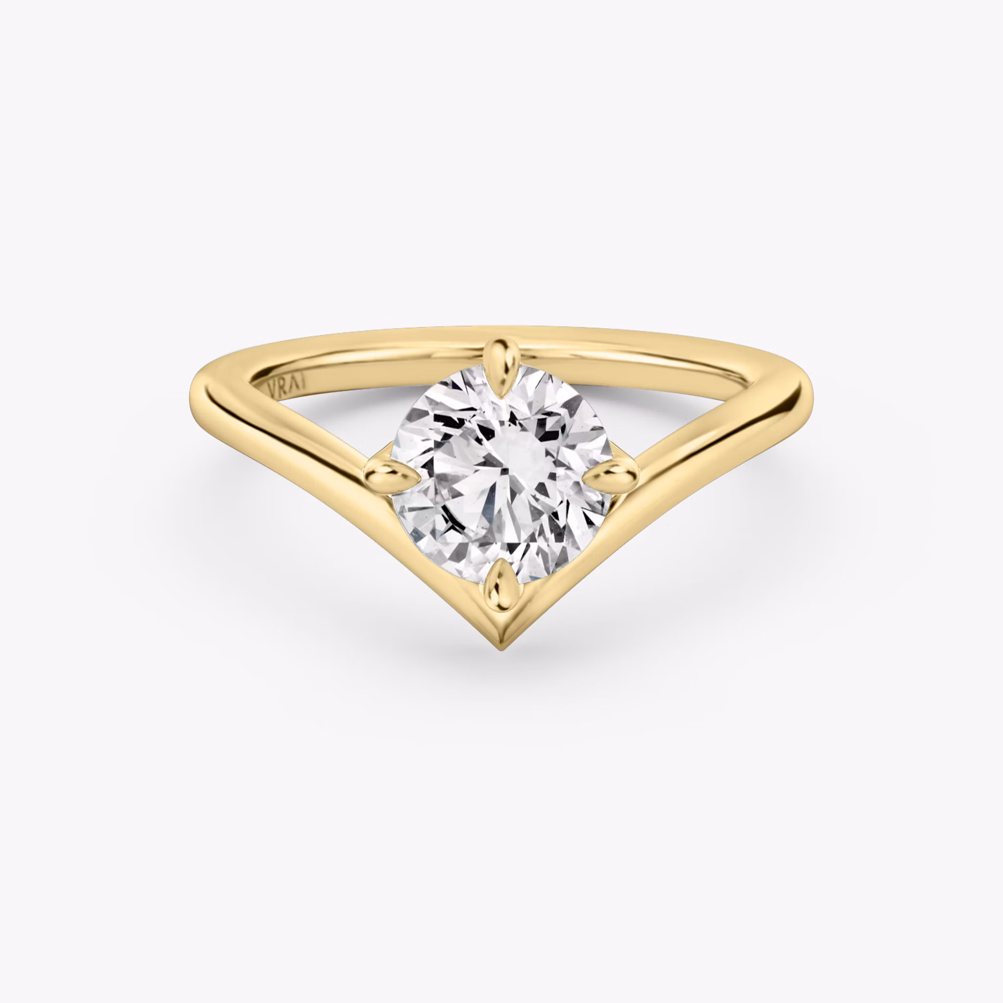 signature v round brilliant engagement ring in yellow gold