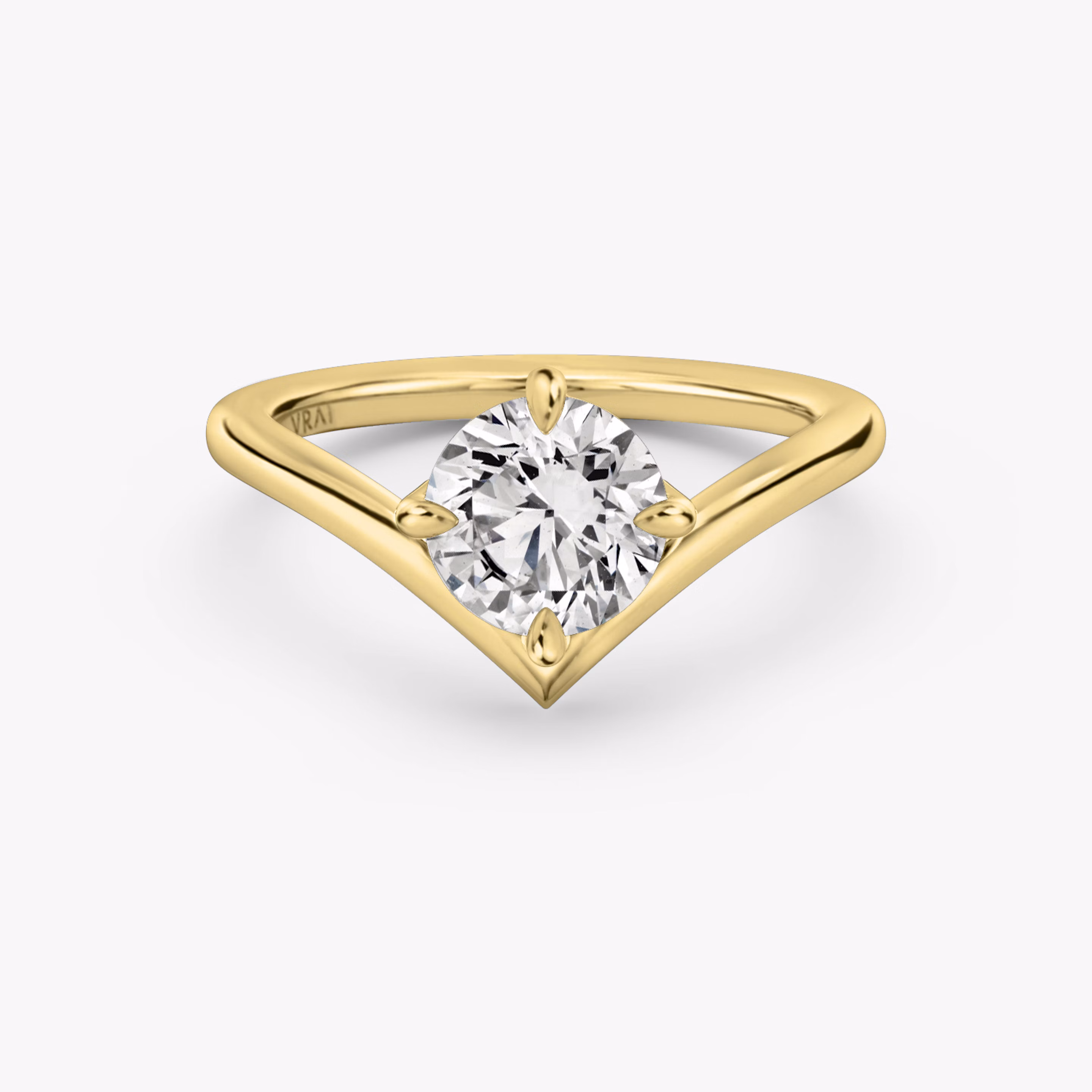 signature v round brilliant engagement ring in yellow gold