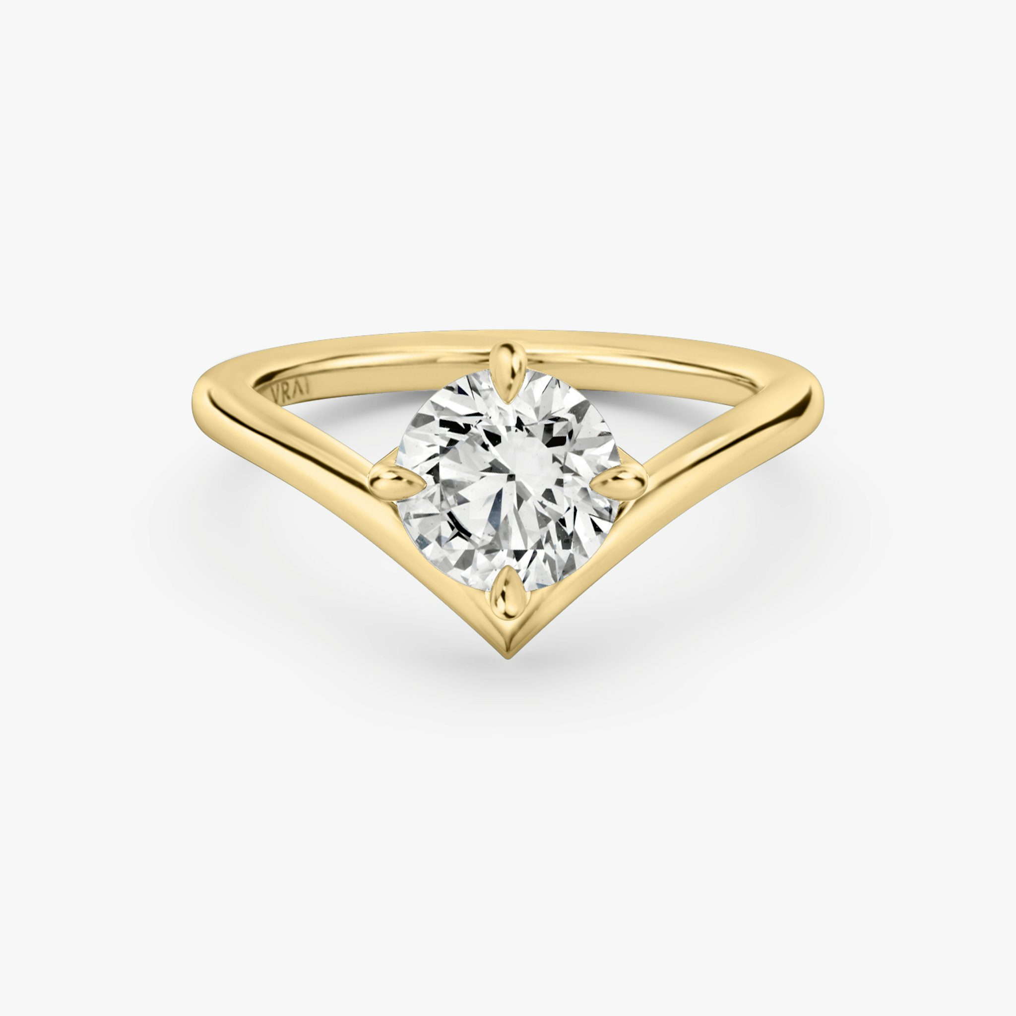 signature v round brilliant engagement ring in yellow gold