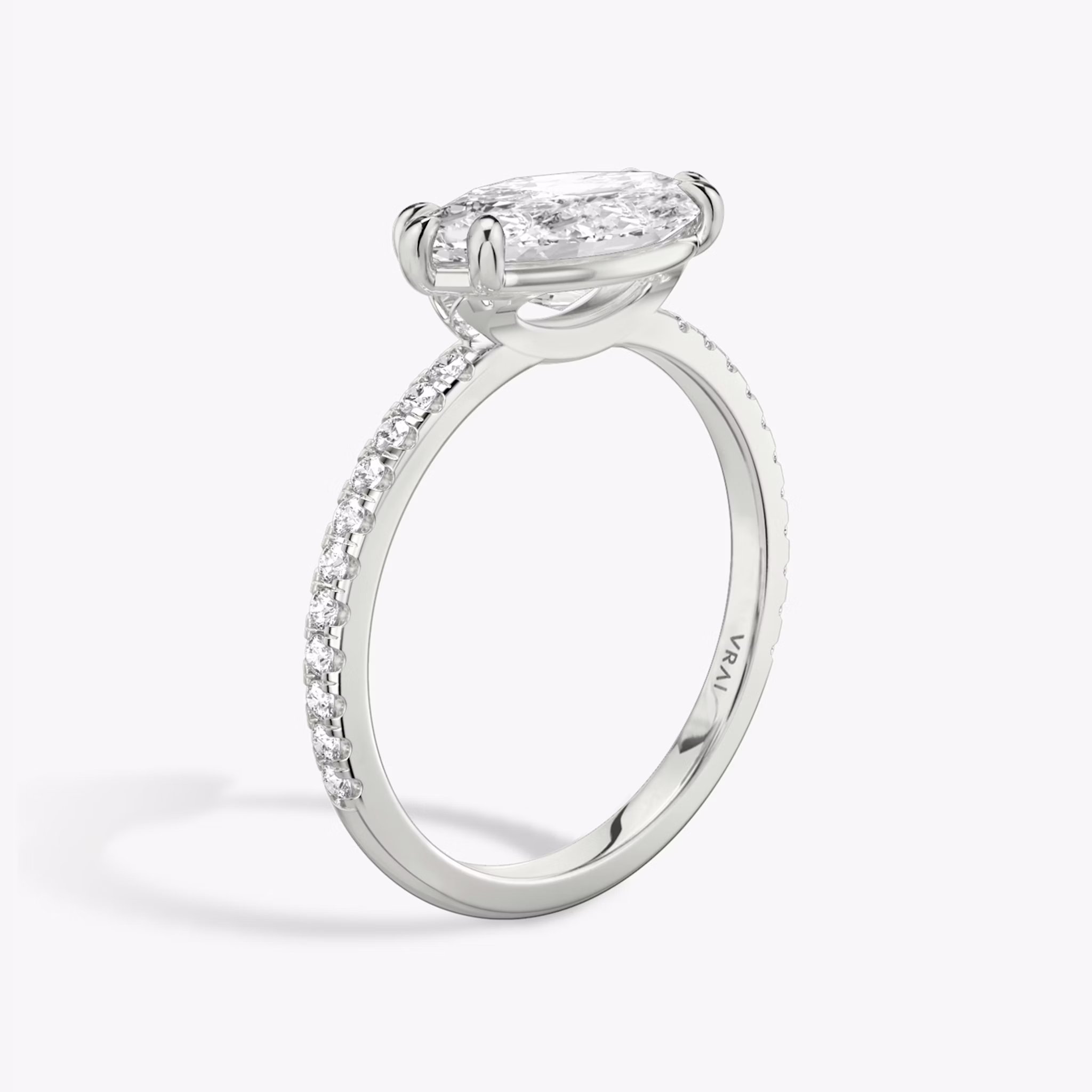 The Signature | Marquise | 18k | White Gold | bandAccent: Pavé | bandWidth: standard | diamondOrientation: horizontal | hiddenHalo: no | caratWeight: other