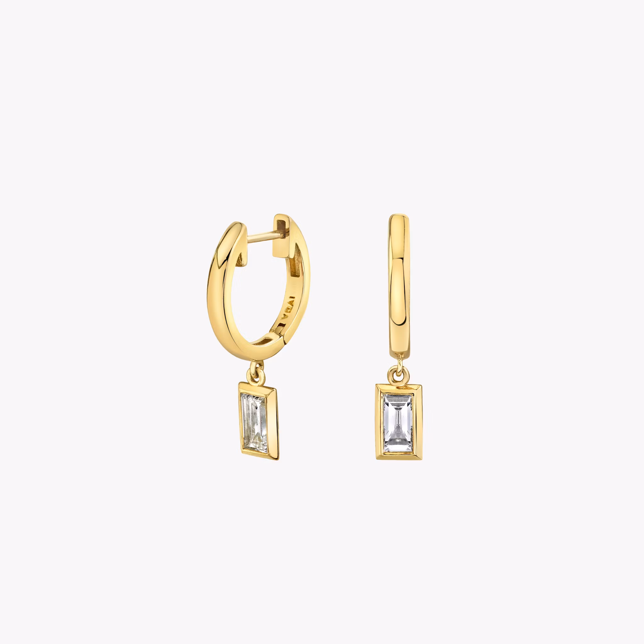 Knife-Edge Bezel Drop Huggie Hoop Baguette | Yellow Gold