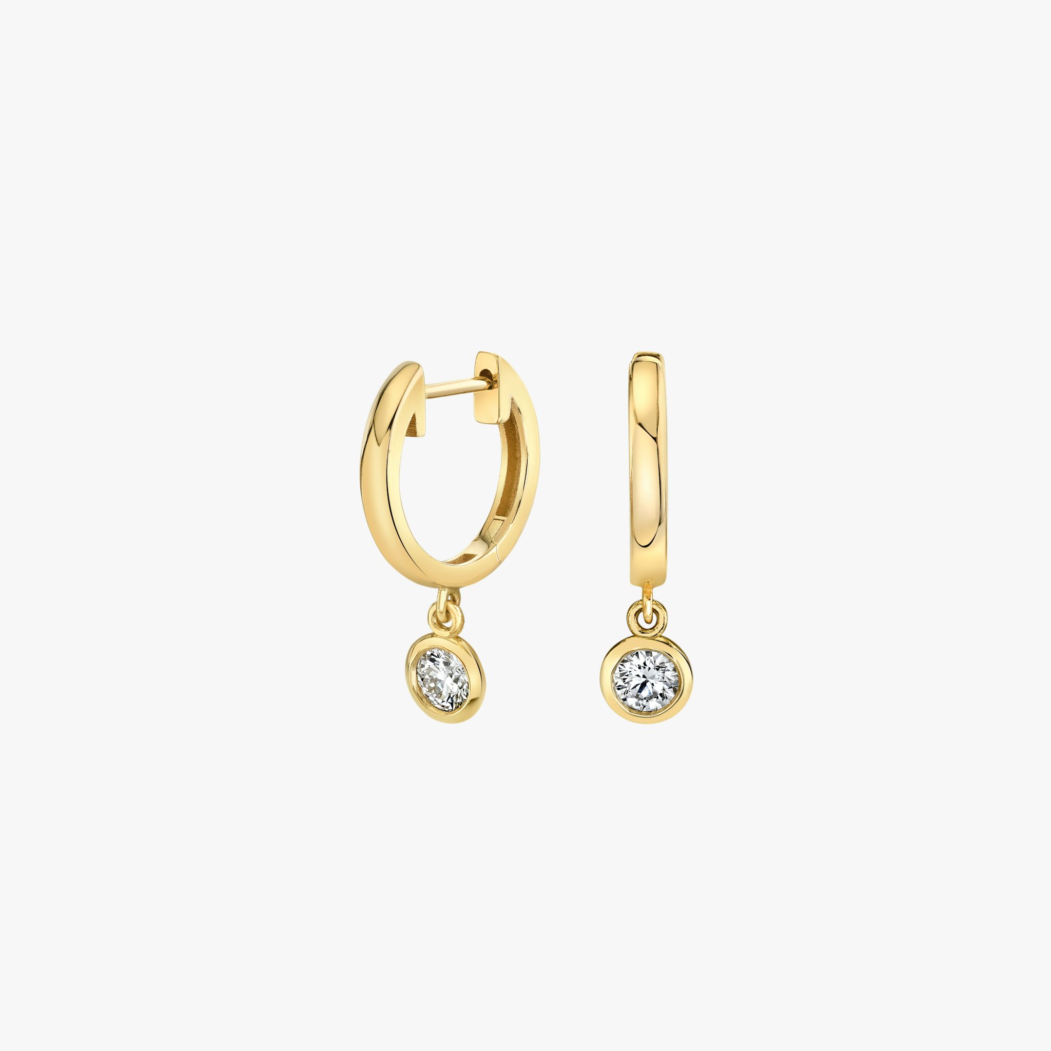 Petite Bezel Drop Huggie Hoop | Round Brilliant | 14k | Yellow Gold | caratWeight: 0.10ct