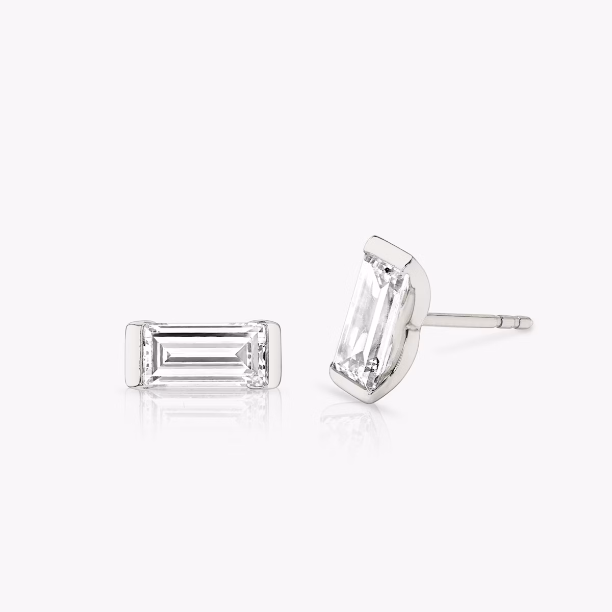 Knife-Edge Baguette Semi-Bezel Stud | Baguette | 14k | White Gold | caratWeight: 0.75ct