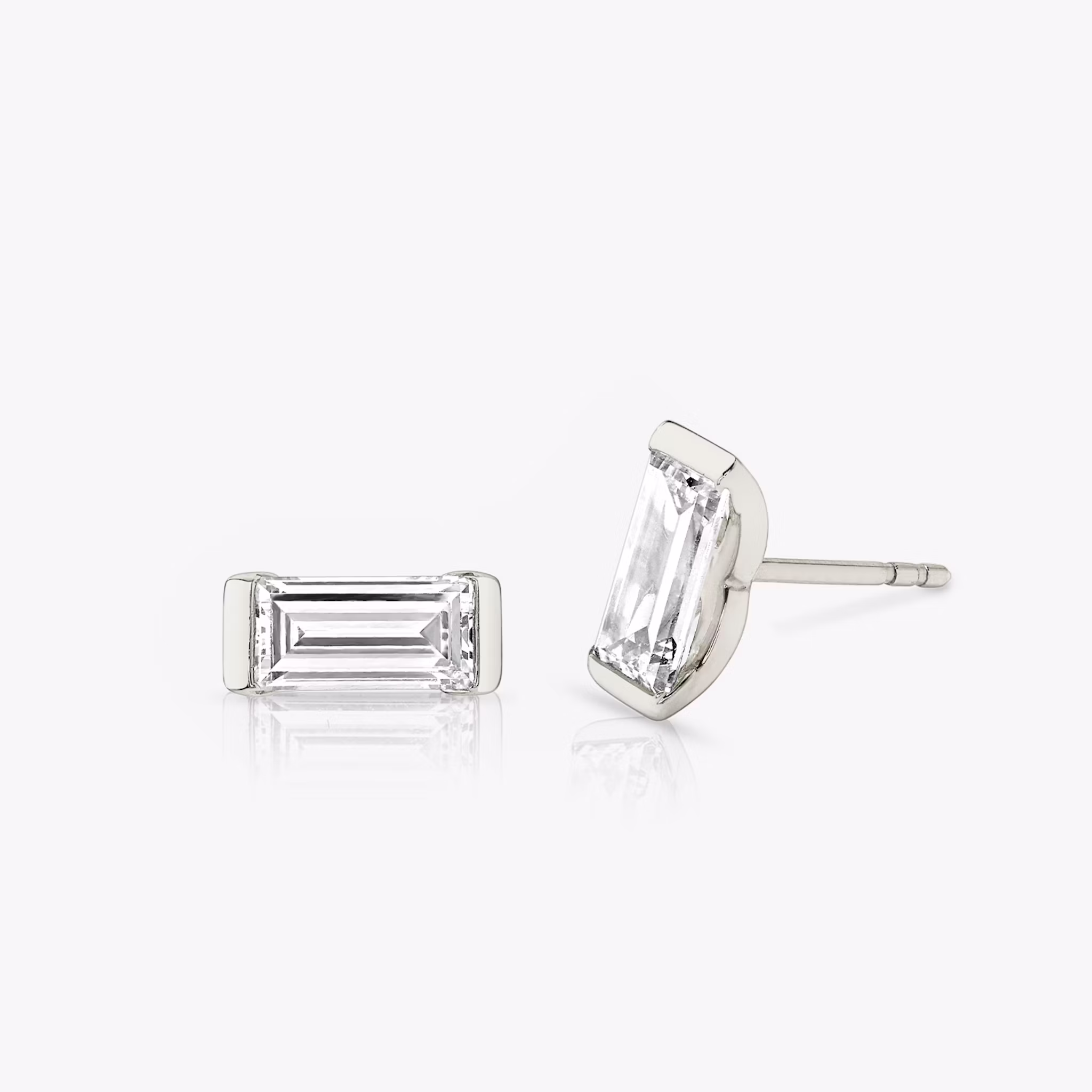 Knife-Edge Baguette Semi-Bezel Stud Baguette | White Gold