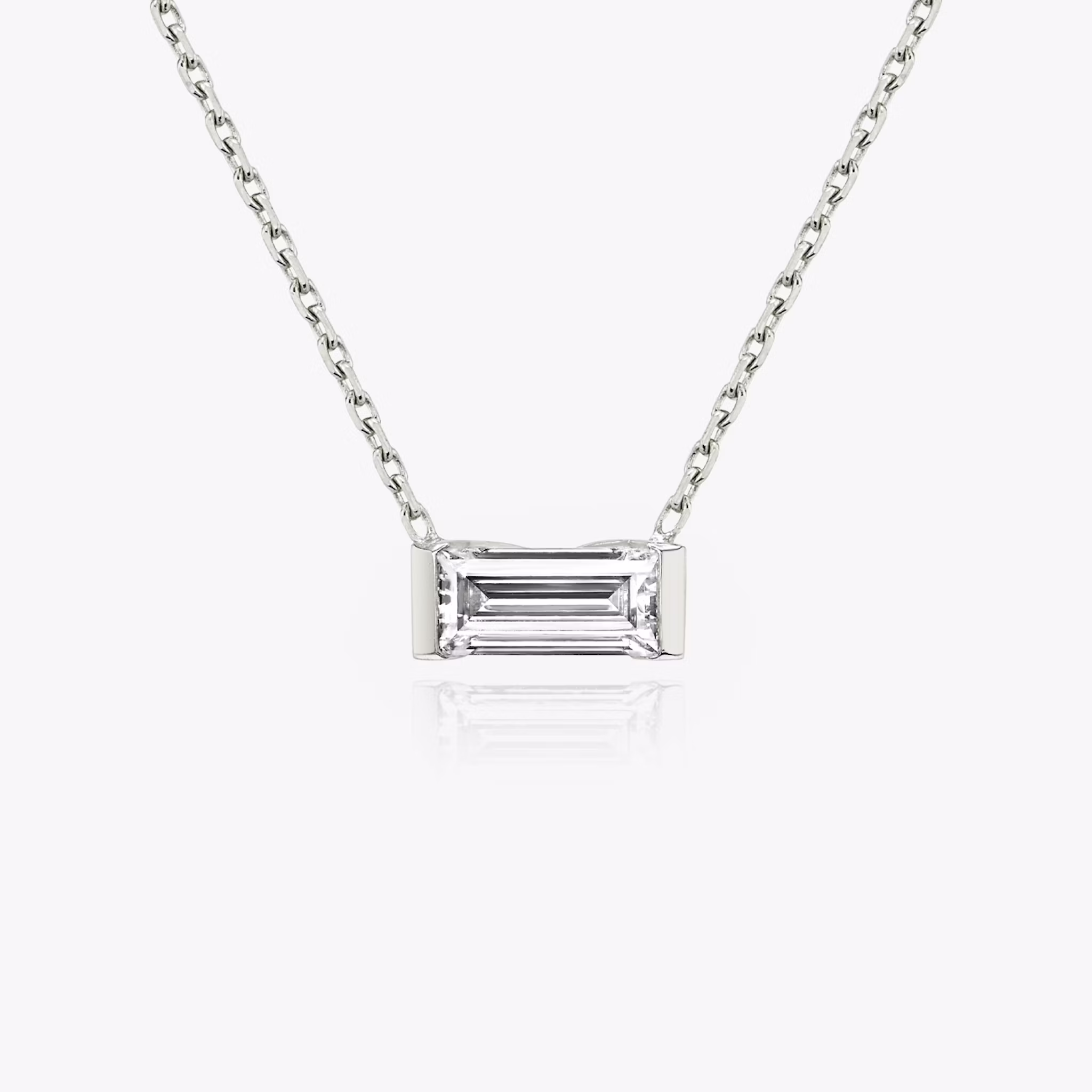 Knife-Edge Baguette Semi-Bezel Necklace Baguette | White Gold