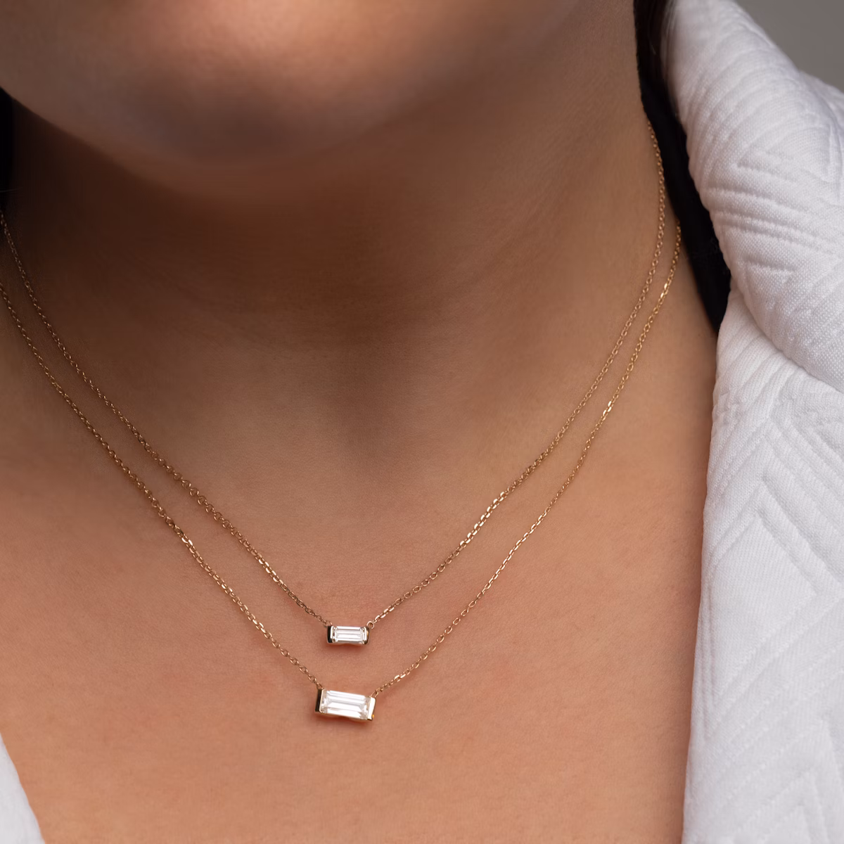 Knife-Edge Baguette Semi-Bezel Necklace | Baguette | 14k | Yellow Gold | caratWeight: 0.25ct