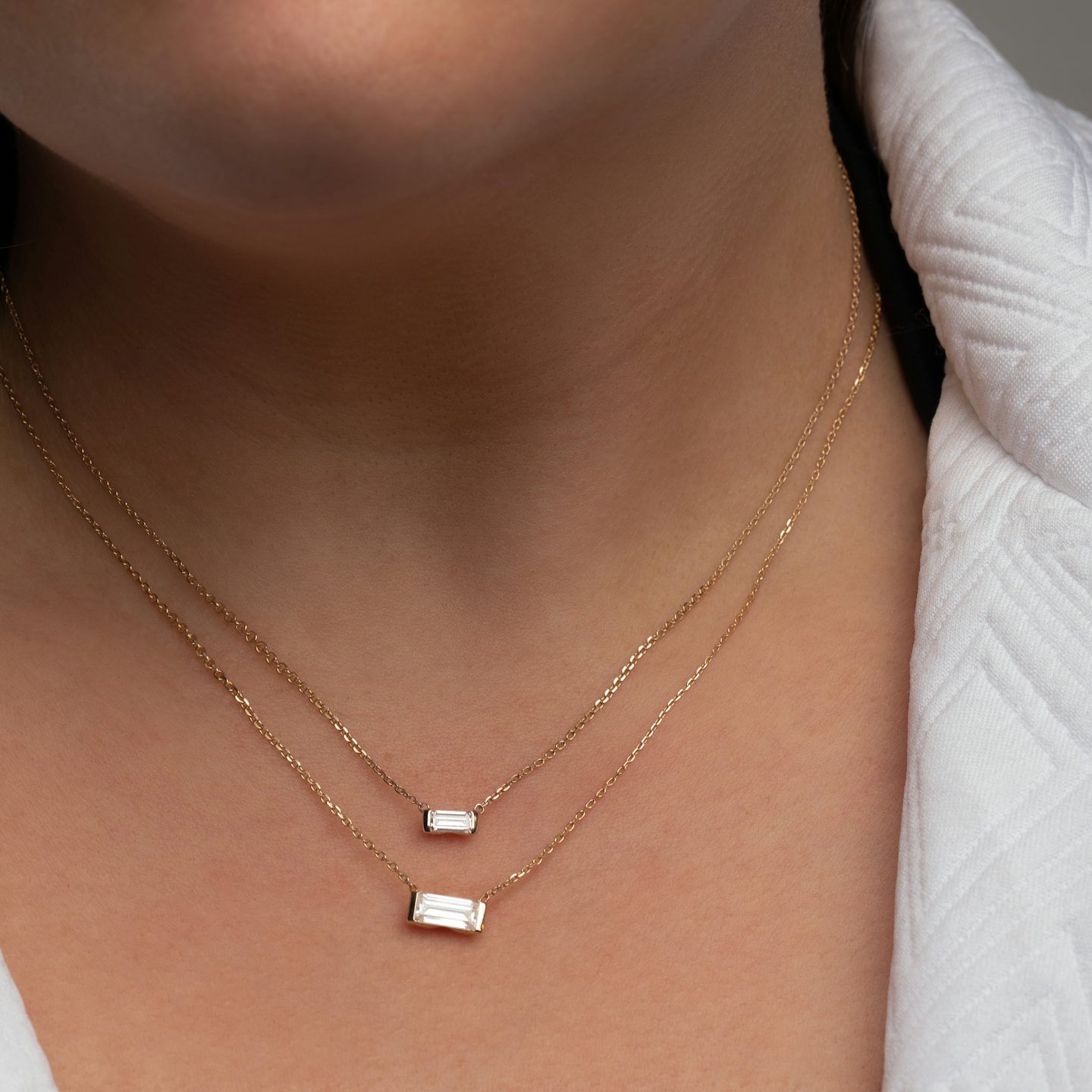 Knife-Edge Baguette Semi-Bezel Necklace | Baguette | 14k | White Gold | caratWeight: 0.25ct