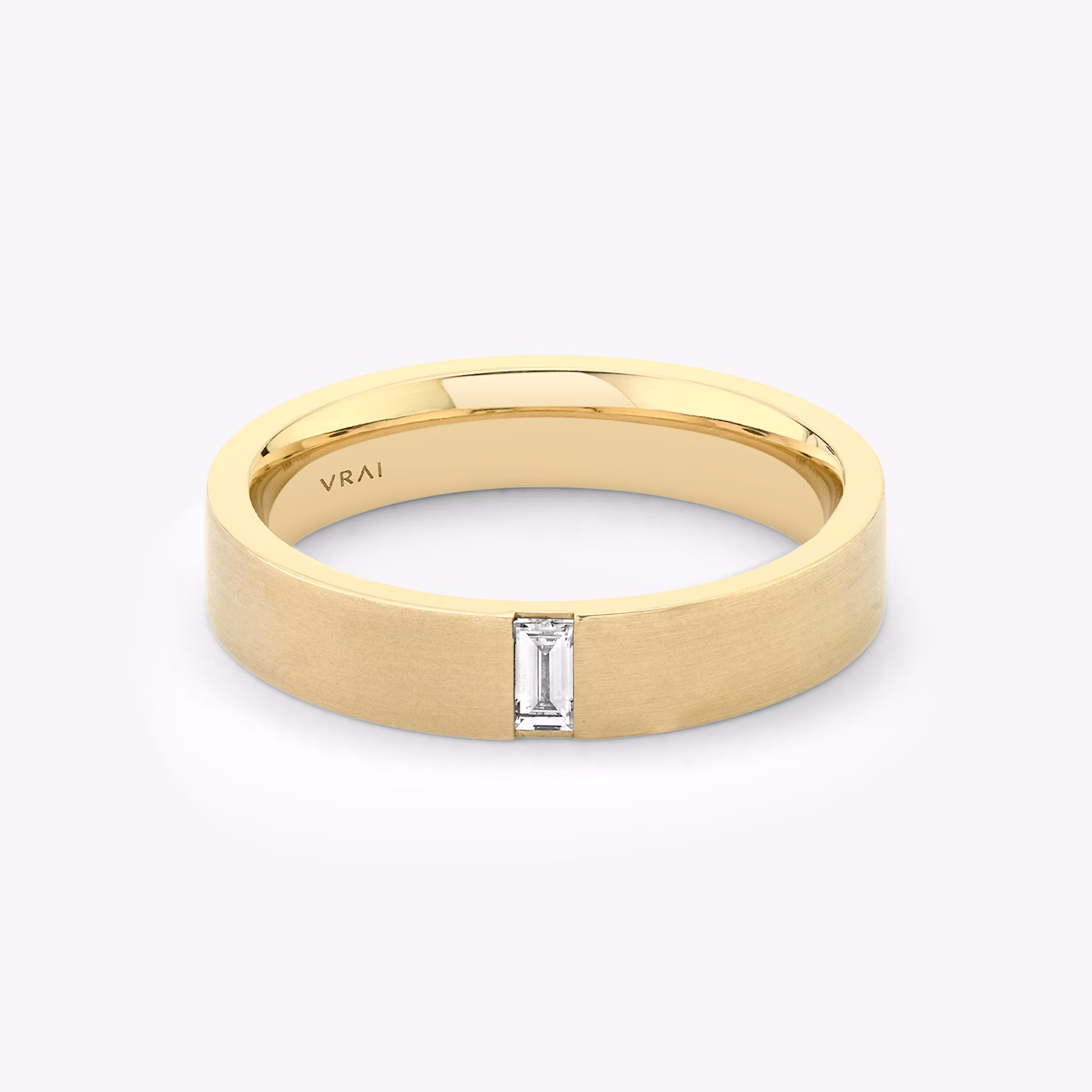 The Brushed Baguette Band in yellow gold.