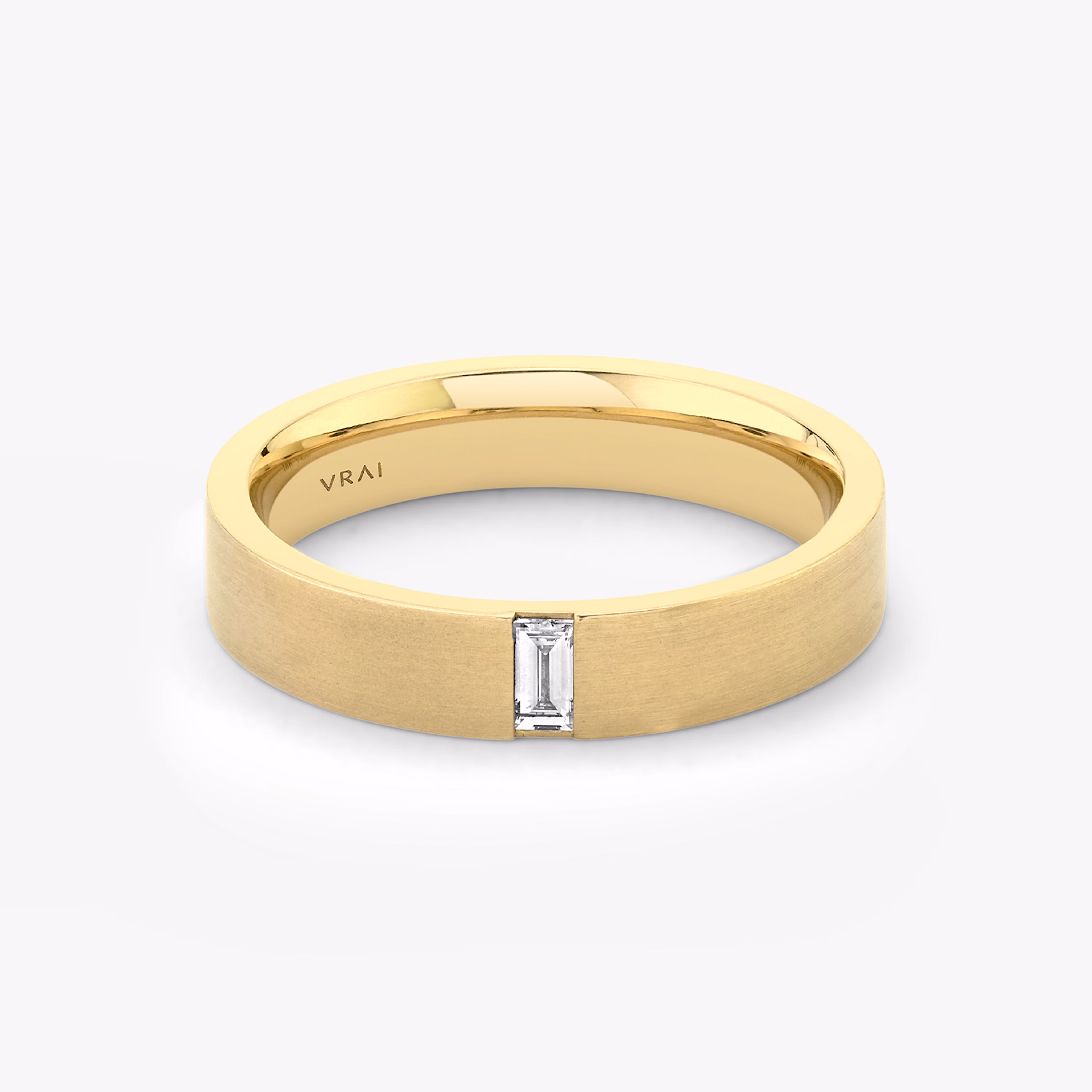 The Brushed Baguette Band in yellow gold.