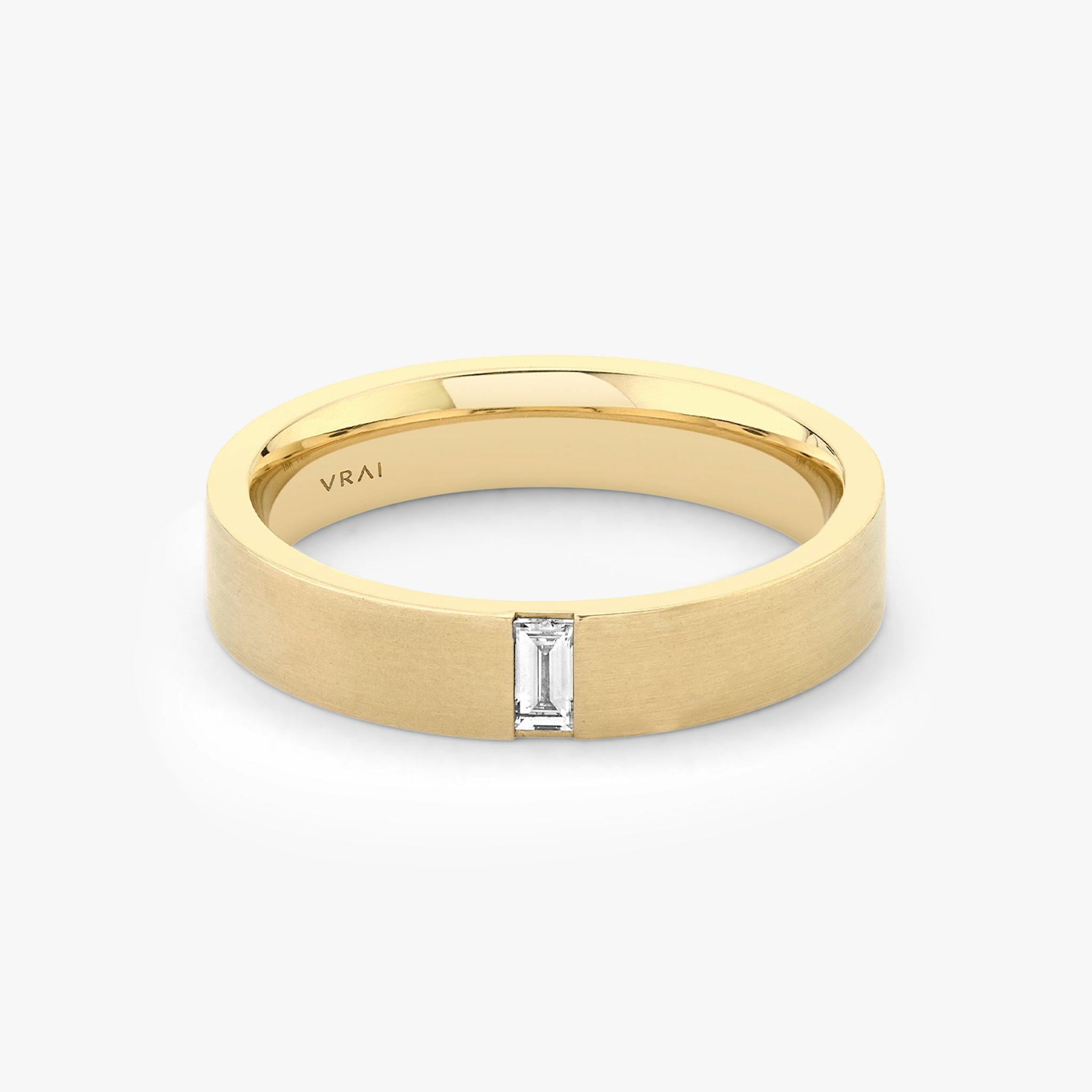 The Brushed Baguette Band in yellow gold.