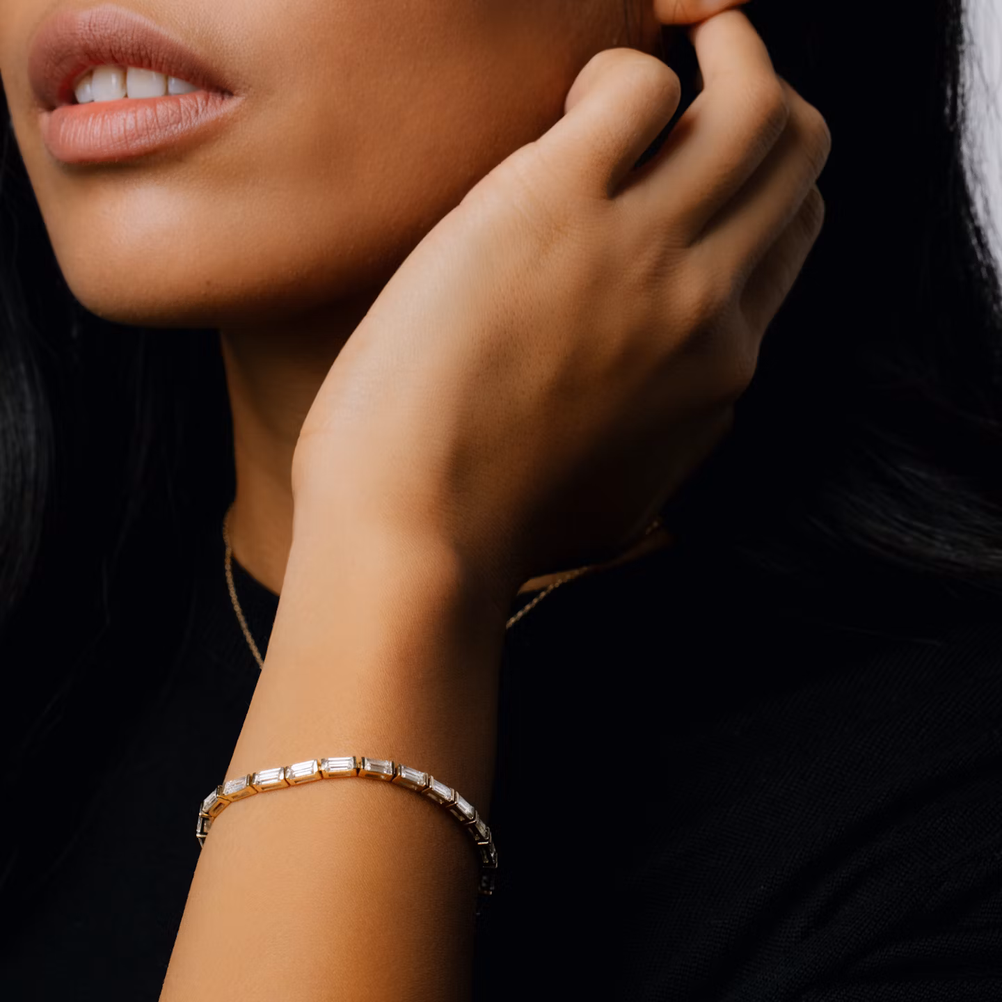 Baguette Tennis Bracelet | Baguette | 14k | White Gold | diamondSize: large | chainLength: 6.5