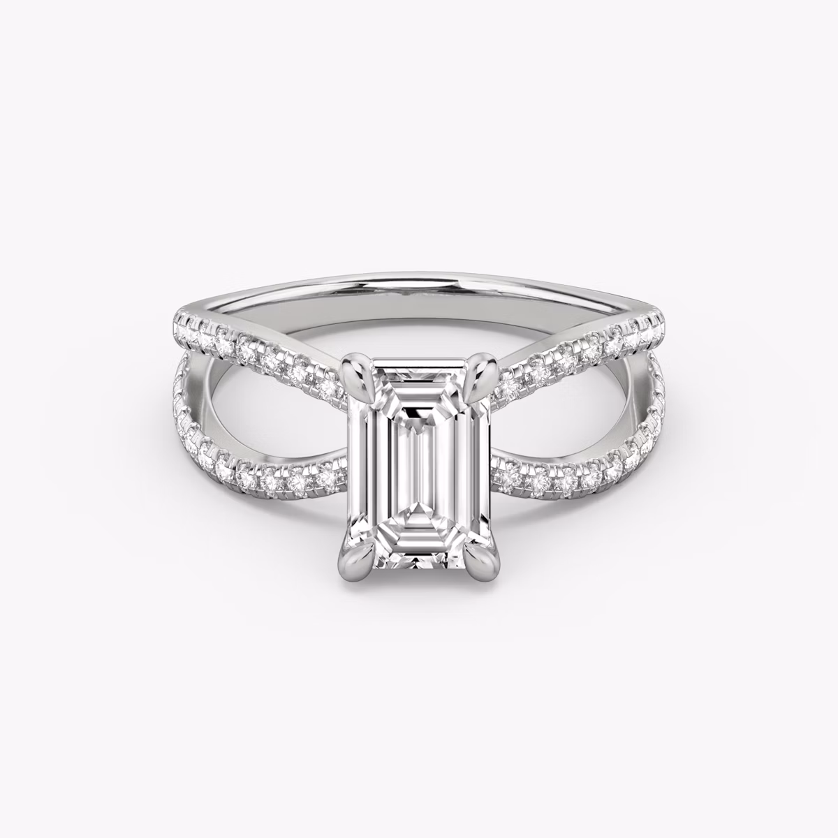 The Duet | Emerald | Platinum | bandAccent: Double pavé | diamondOrientation: vertical | caratWeight: other
